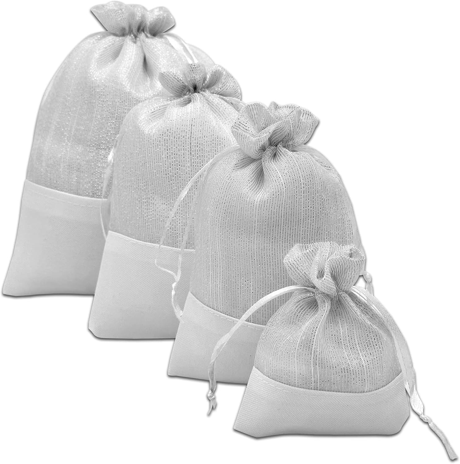 TheDisplayGuys For Your Modern Living Paquete de 24 bolsas de regalo de lino y organza blanca con cordones (grandes 5 12 x 8), recuerdos de fiesta,
