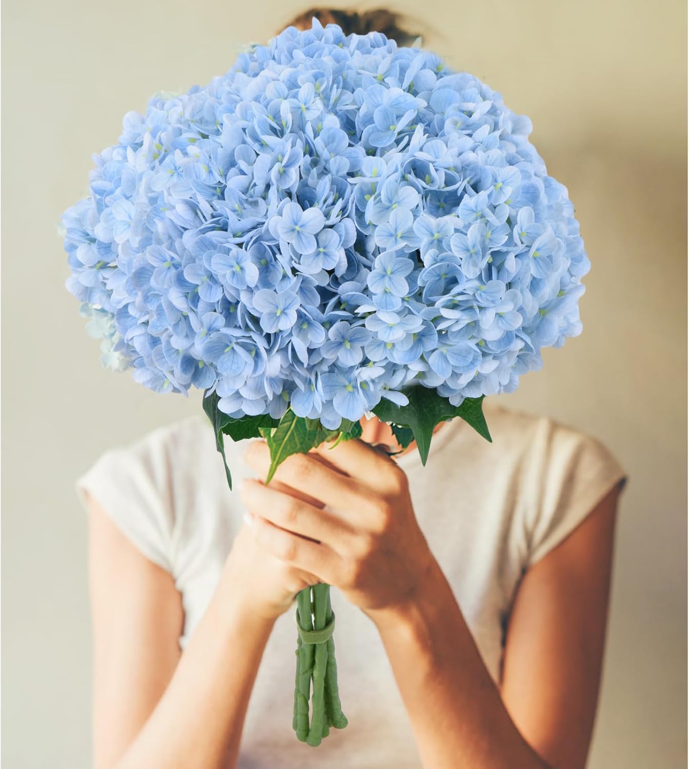 Flores de hortensias artificiales, 4 tallos de hortensias artificiales de tacto real de 21 pulgadas para regalos del día de San Valentín, bodas de