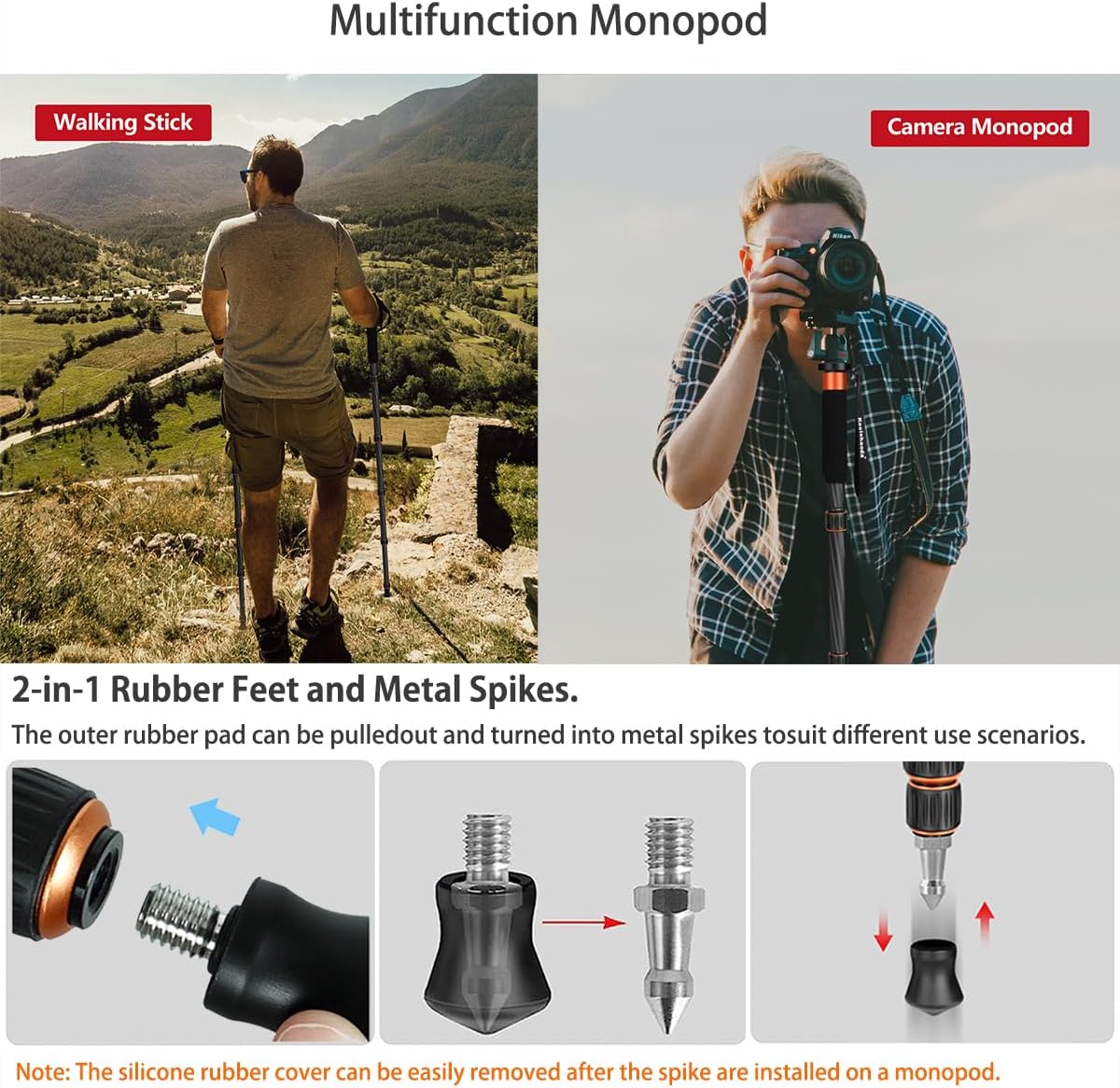 Koolehaoda Monopod de fibra de carbono de 6 secciones portátil compacto ligero monopod Unipod Stick para cámaras Canon, Nikon y Sony sin espejo y