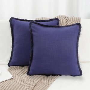 GyiHoong Juego de 2 fundas de almohada de 18 x 18 pulgadas, color azul profundo con flecos y borlas hechas a mano, fundas de almohada bohemias de GyiHoong Juego de 2 fundas de almohada de 18 x 18 pulgadas, color azul profundo con flecos y borlas hechas a mano, fundas de almohada bohemias de
