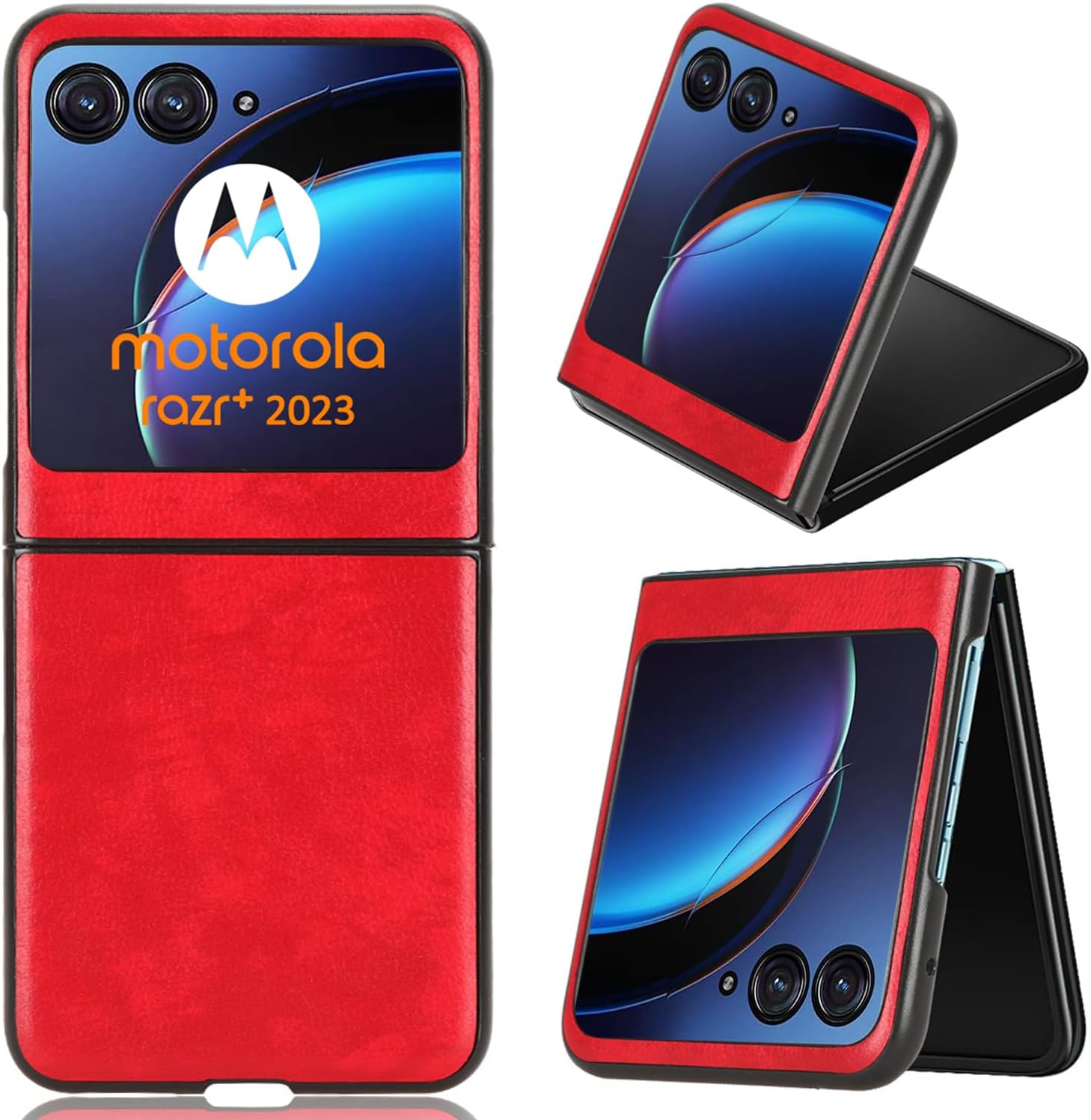 Miimall Funda protectora de piel resistente a los arañazos para Motorola Razr Plus 2023, Moto Razr Plus, color rojo