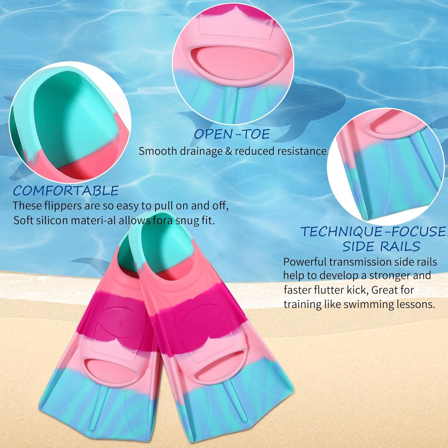 Aletas de natación para niños, aletas cortas de natación para piscina y entrenamiento para niñas y niños