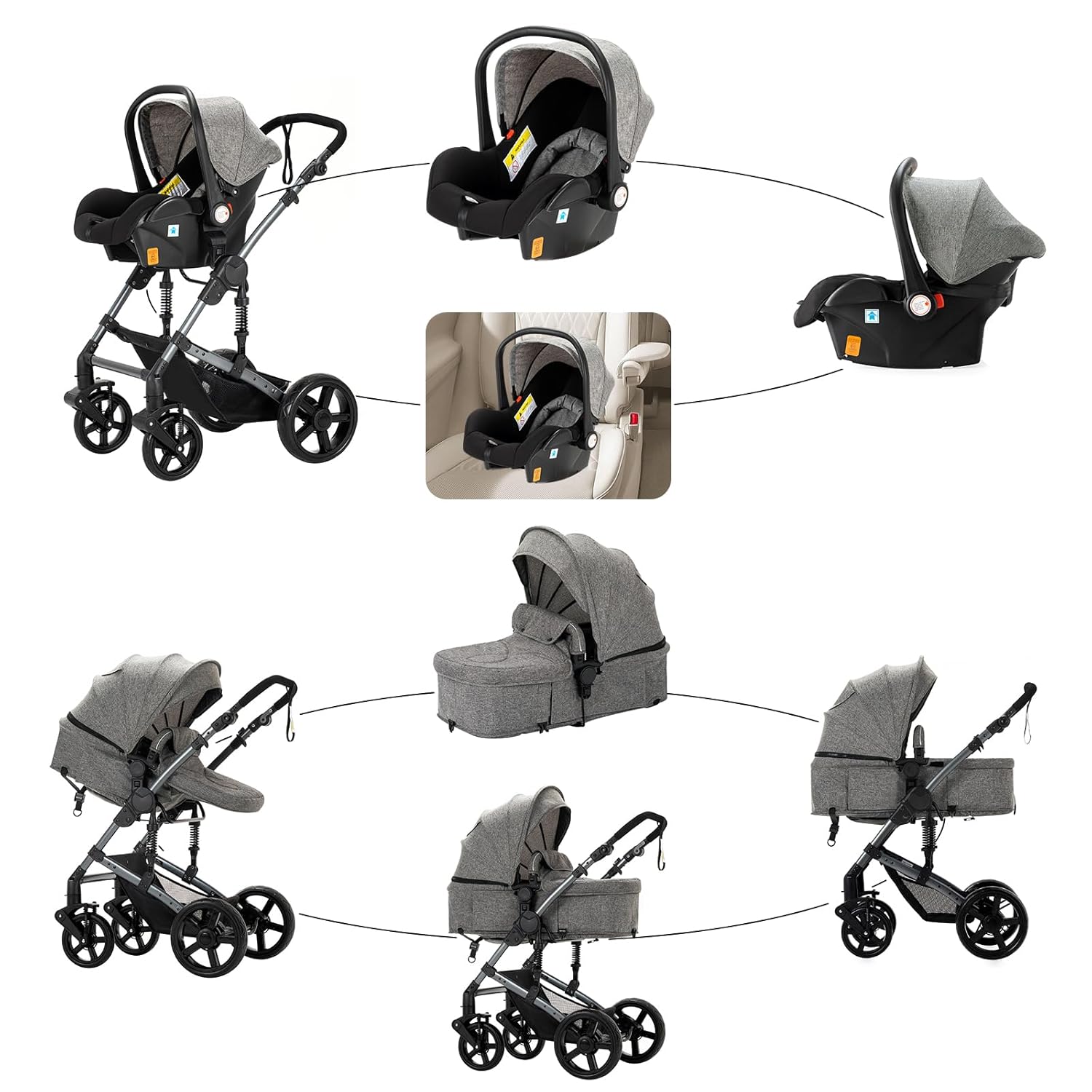 Sistema de viaje 3 en 1 para bebé, cochecito de bebé, cochecito de bebé, cochecito de bebé, carrito de viaje portátil, plegable, marco de aluminio,