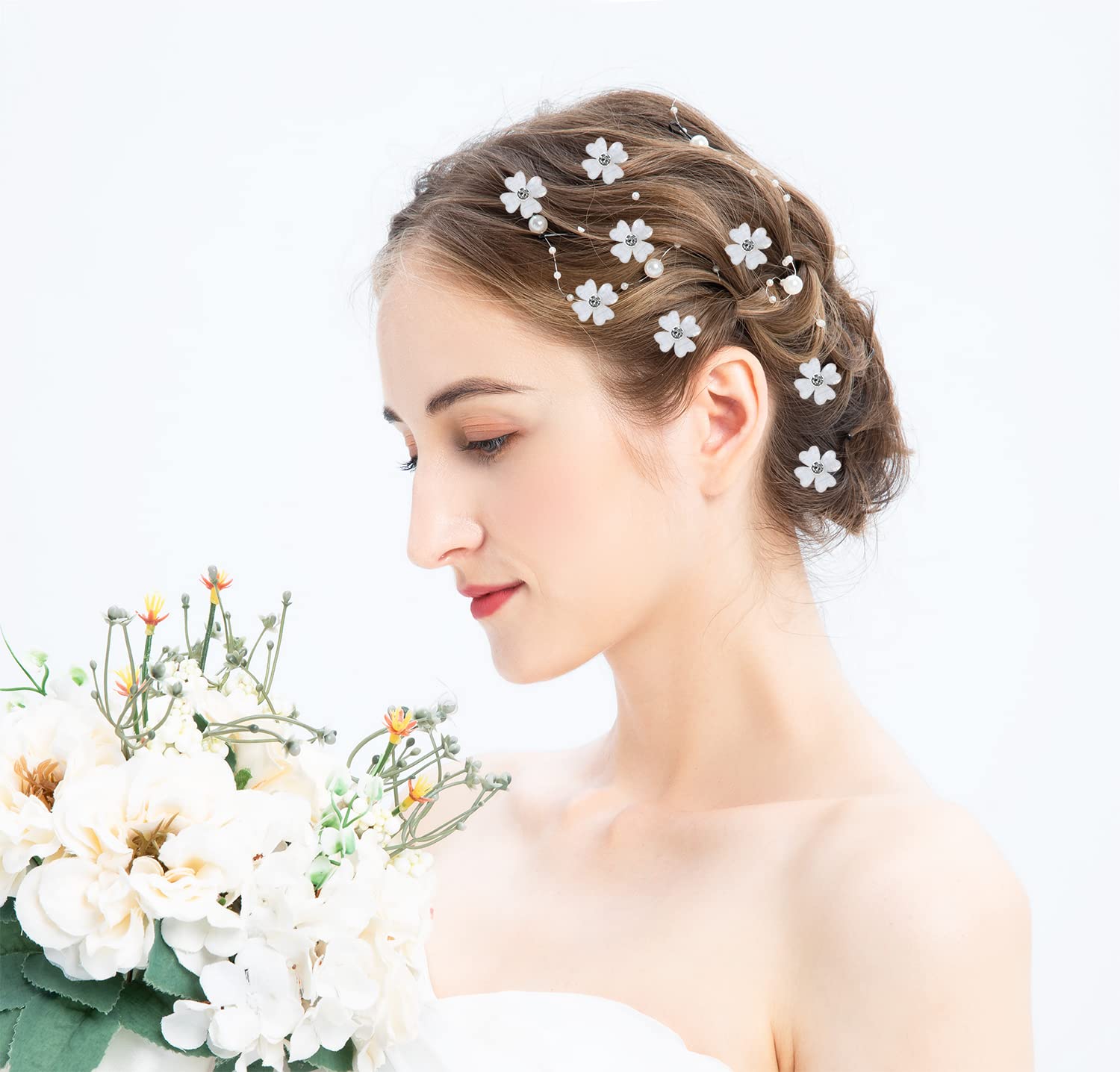 Pinzas pequeñas para el pelo con diseño de flores, diseño de ángel Penta, 12 unidades, bonitas, pequeñas, decorativas, para novia, boda, accesorio