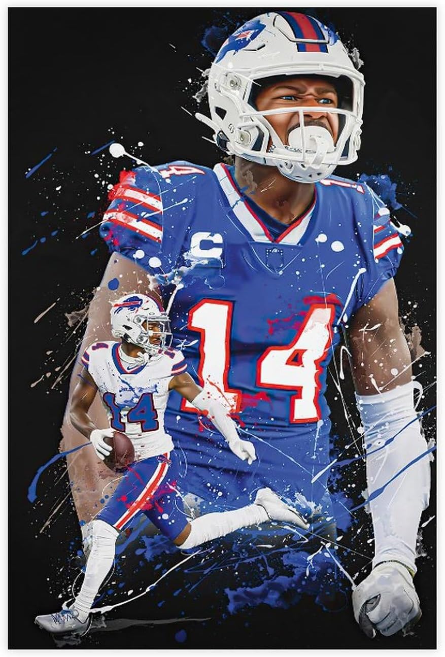 BAVIEN Stefon Diggs – Póster de arte de fútbol, arte de pared, pintura impresa para sala de estar, dormitorio, sin marco 12 x 18 pulgadas (11.8 x