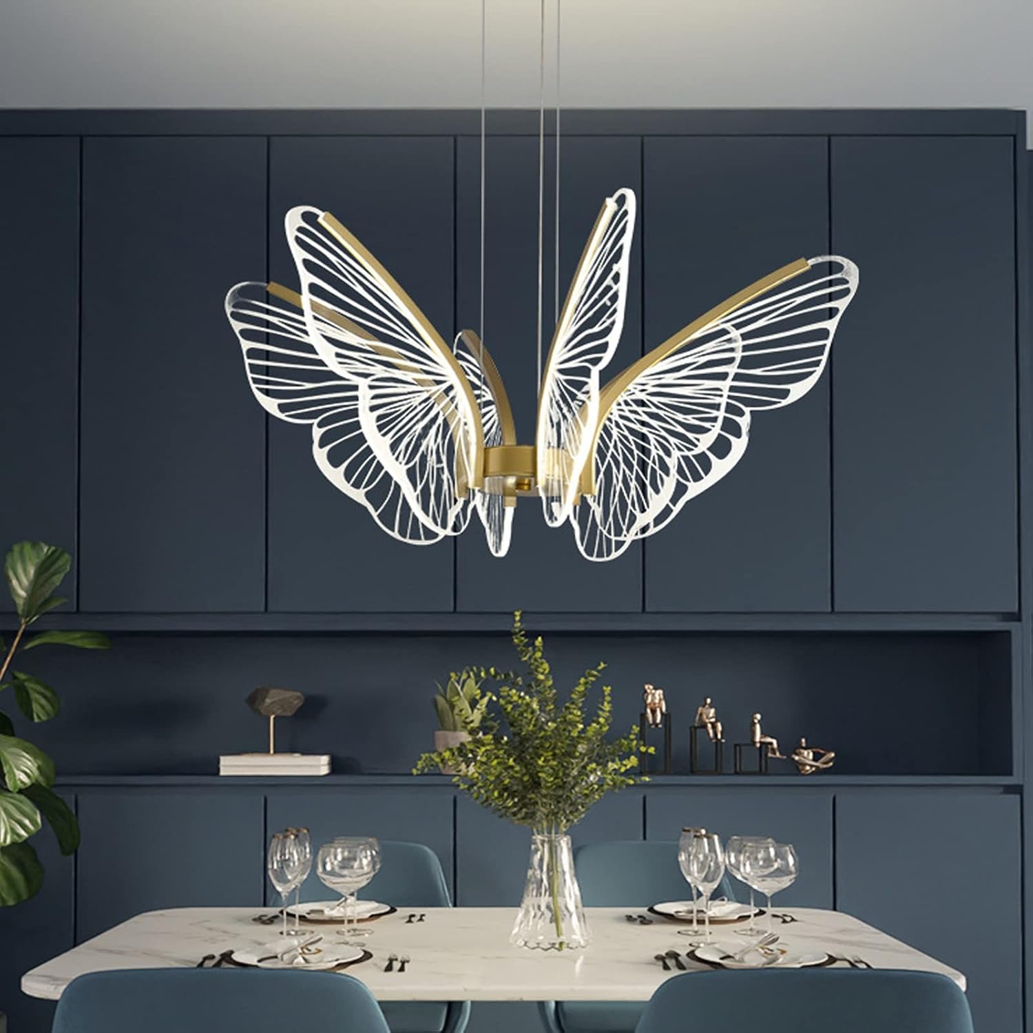 Lámpara LED de 6 luces con diseño de mariposa, lámpara de techo LED regulable semiempotrada con control remoto, luces colgantes de altura ajustable