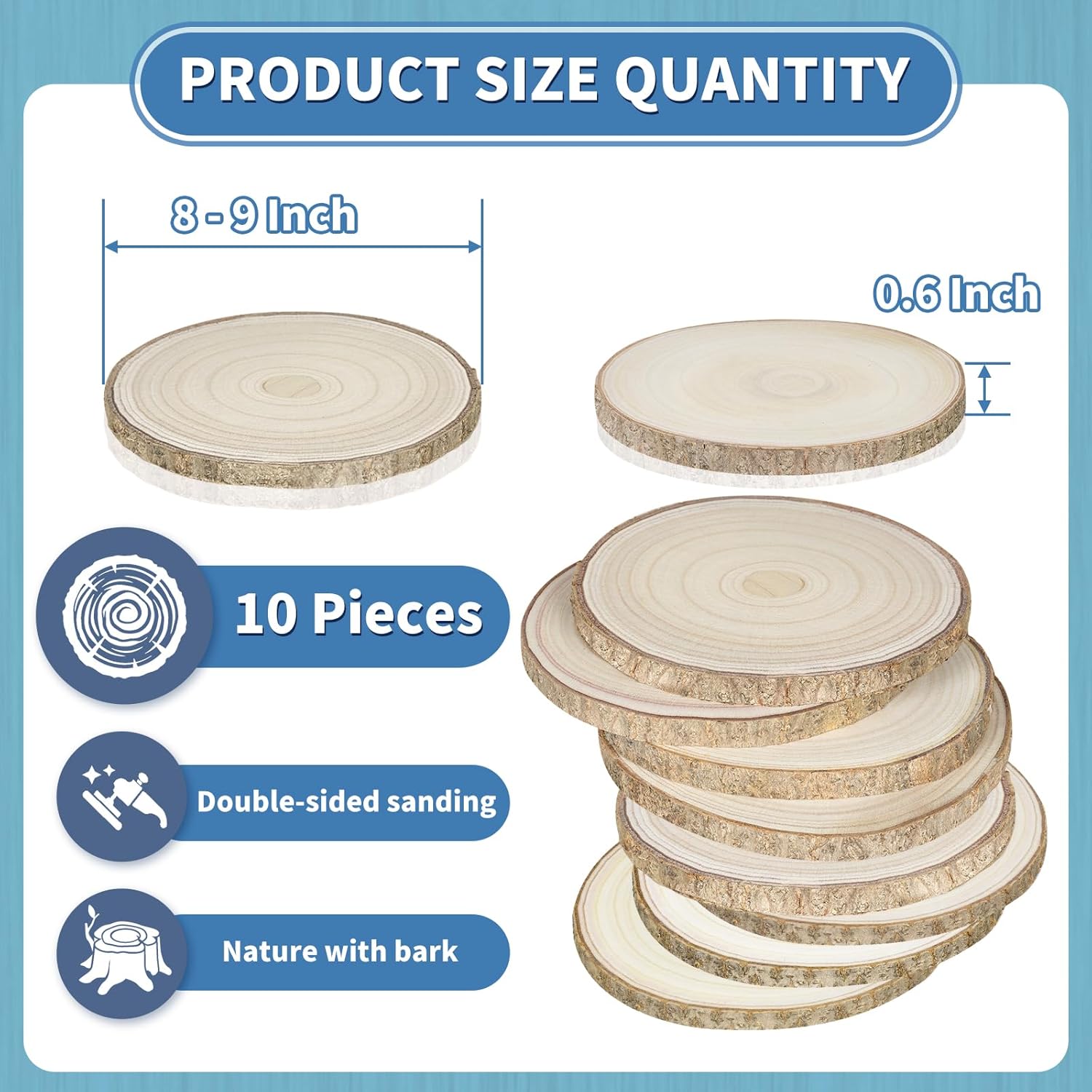 Rebanadas de madera, 10 piezas redondas de madera de 8 a 9 pulgadas, rebanadas de madera para centros de mesa, galletas de madera, centros de mesa