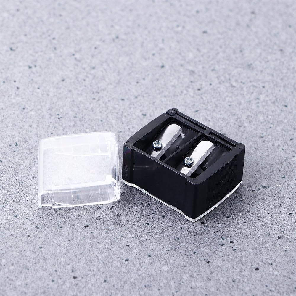 Sacapuntas cosméticos portátiles de doble agujeros, sacapuntas de lápiz de mano multiusos Sacapuntas de maquillaje con tapa