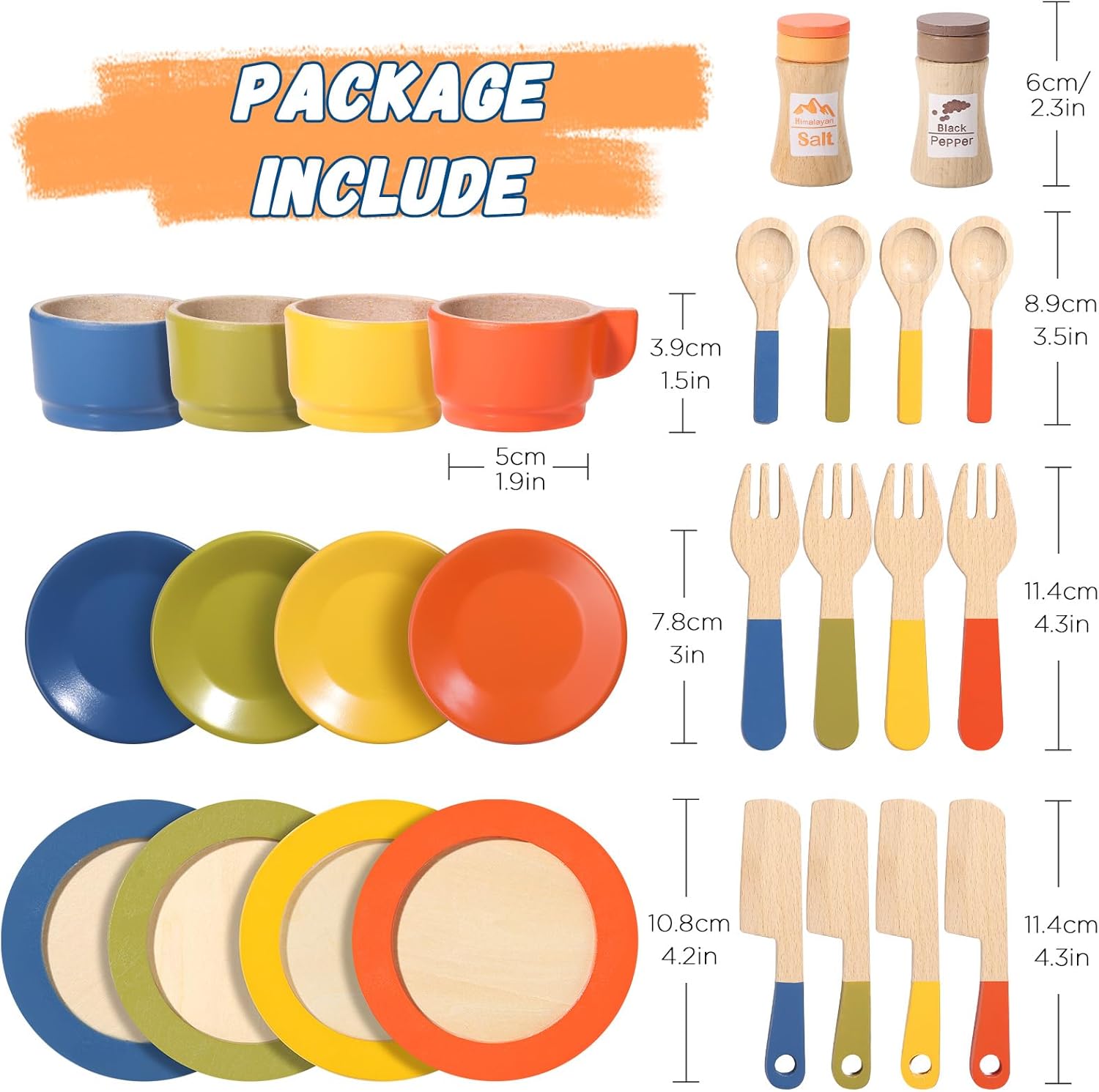GAGAKU Juego de platos de madera para niños, platos de juego para la cocina de los niños, juego de platos de madera para niños pequeños, accesorios