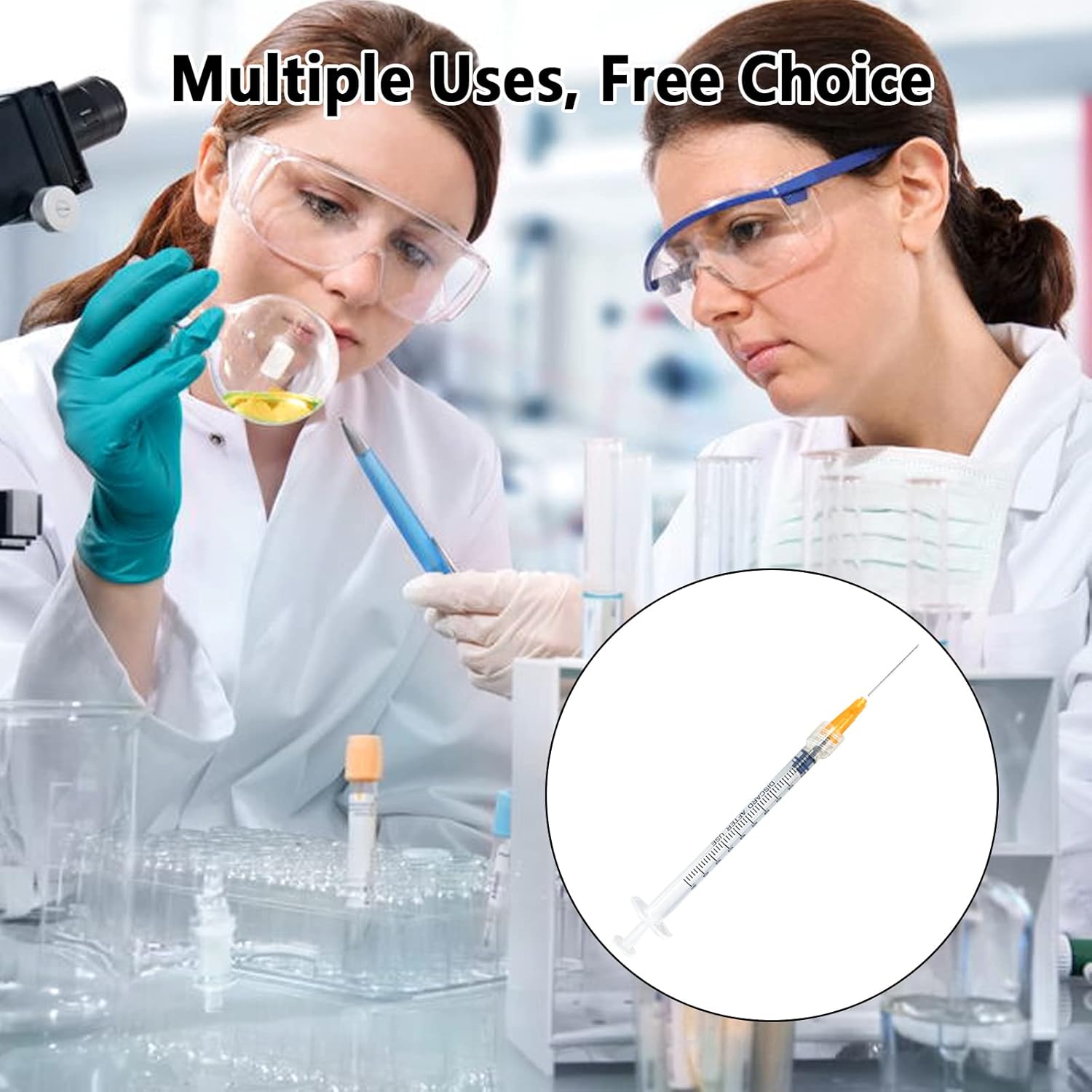 Paquete de 50 jeringas Luer Lock de 0.0 fl oz con agujas de 25Ga, jeringas y agujas de plástico desechables de embalaje individual para laboratorios