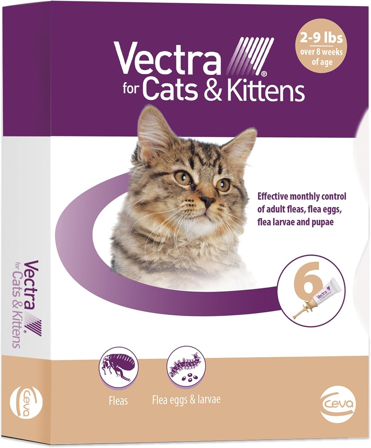 Vectra Bronceado para gatos y gatitos 2-9 libras 6 dosis