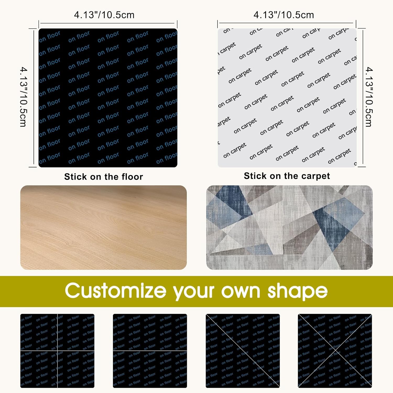 16 almohadillas antideslizantes para alfombras debajo de la alfombra, para suelos de madera dura y azulejos, agarre adhesivo de doble cara, cinta