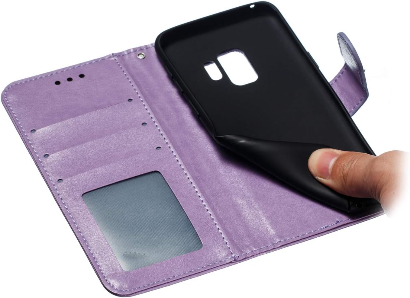 LEECOCO – Funda para Galaxy S9 con diseño de mandala en relieve de piel sintética de lujo, cartera con tapa para cuaderno, soporte magnético, ranura