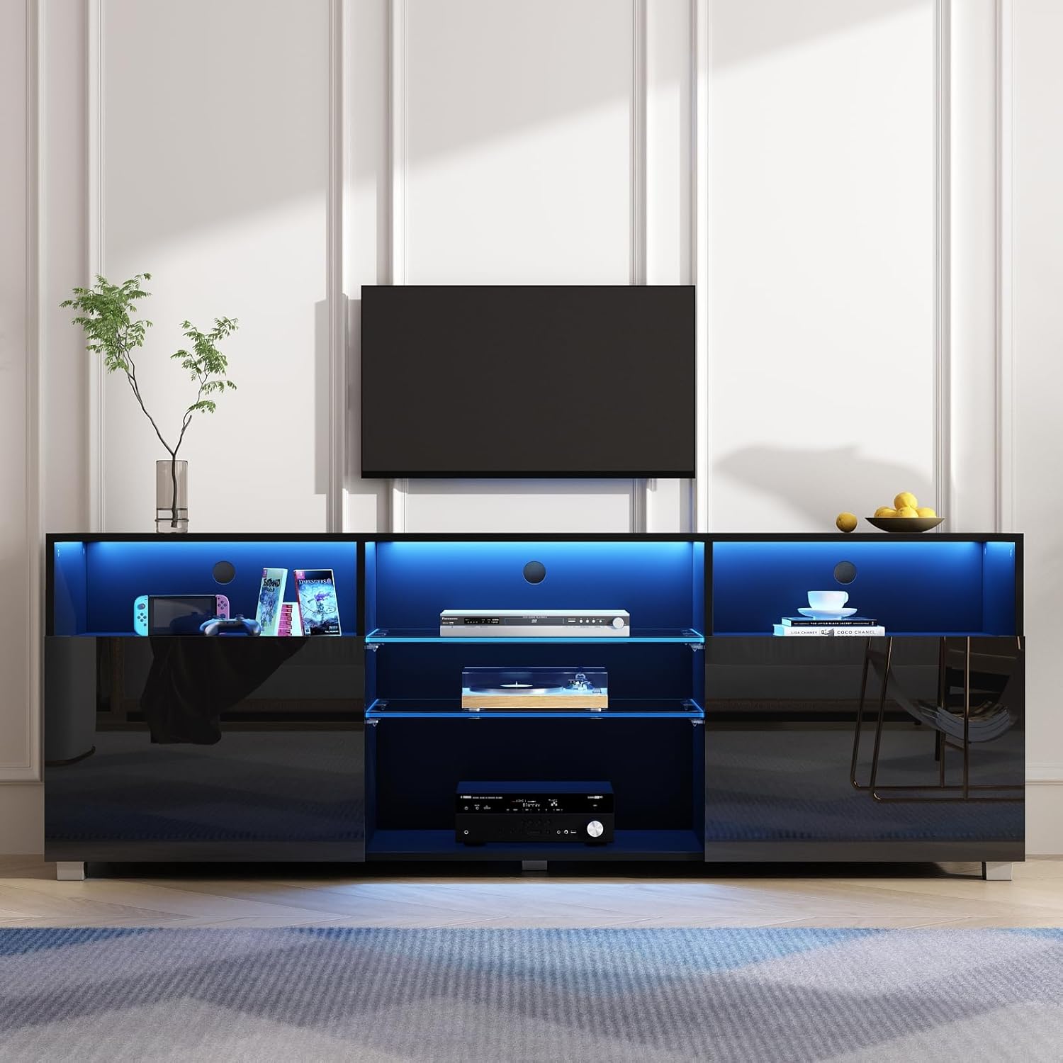 St.Mandyu Soporte de TV LED para TV de 6575 pulgadas, moderno centro de mesa de televisión con cajón y luces LED, centro de entretenimiento de alto