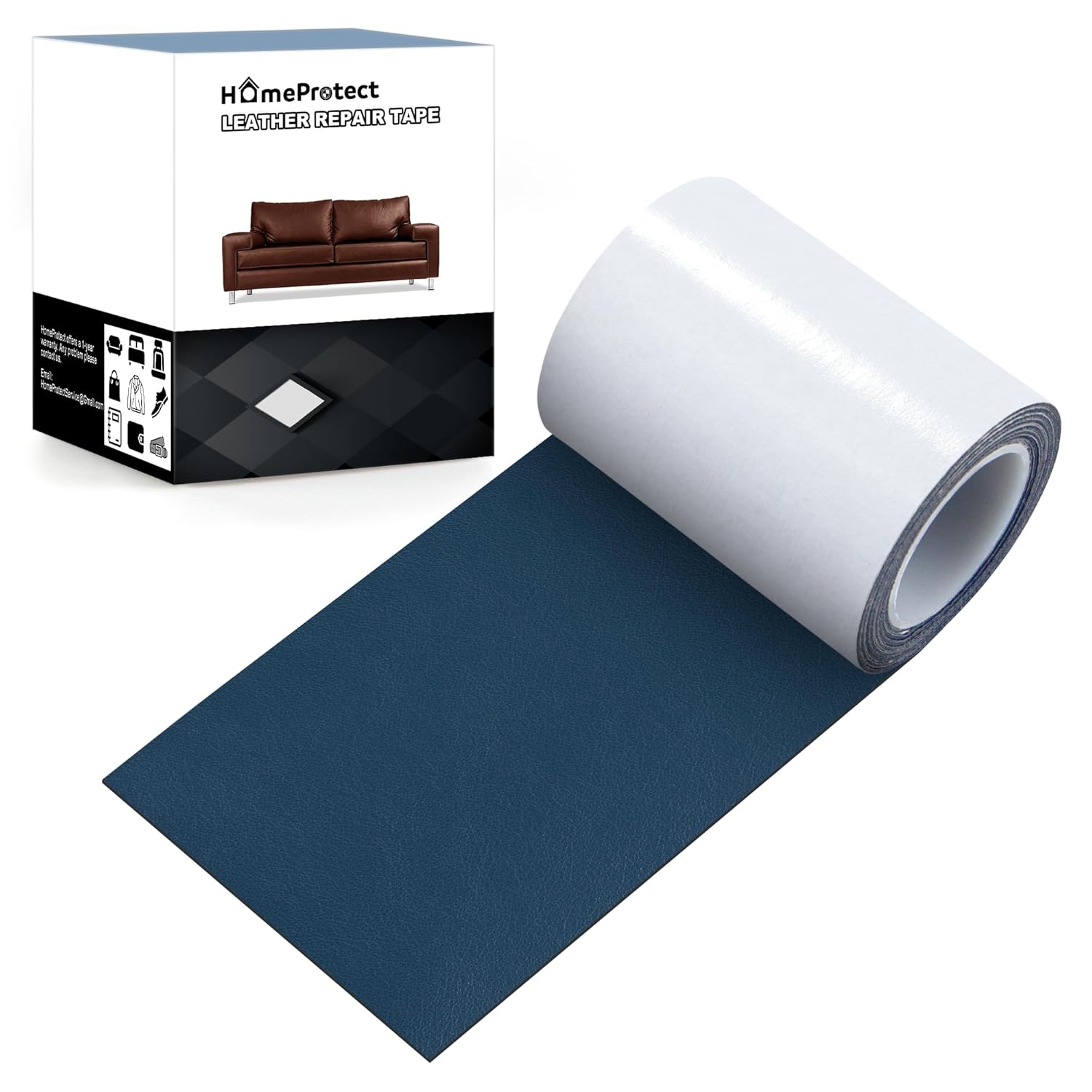 HomeProtect Parche para reparación de cuero, kit de cinta para reparación de cuero, 3.15 x 65 pulgadas, parche autoadhesivo azul de 4 capas para