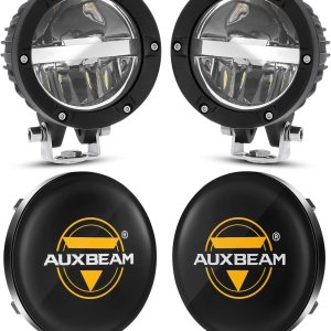 Auxbeam Kit combinado de luces redondas para todo terreno de 4 pulgadas con cubiertas negras, 100 W, 10000 lúmenes, diseño de haz HiLoCombo LED, luz Auxbeam Kit combinado de luces redondas para todo terreno de 4 pulgadas con cubiertas negras, 100 W, 10000 lúmenes, diseño de haz HiLoCombo LED, luz
