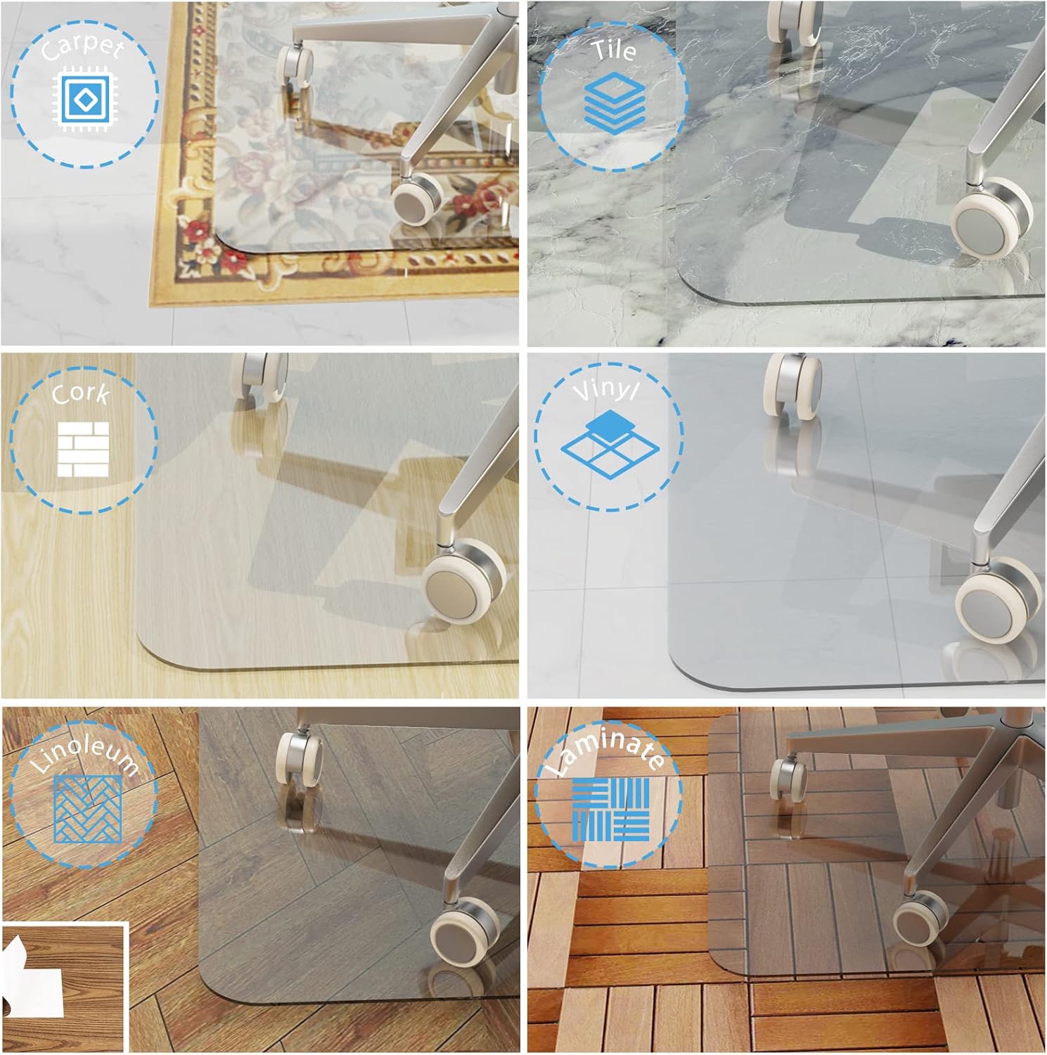 Tapete para silla de cristal, transparente estándar, 36 x 48 pulgadas, resistente vidrio templado, grosor de 15 pulgadas, tapetes de vidrio para