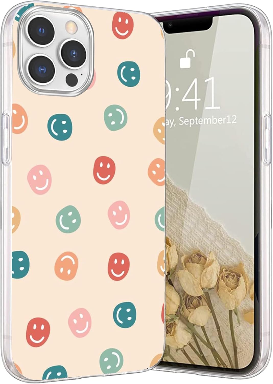 Funda compatible con iPhone 14 Pro Max, bonita y colorida cara sonriente retro, elegante, duradera, protección de cuerpo completo, funda de TPU de