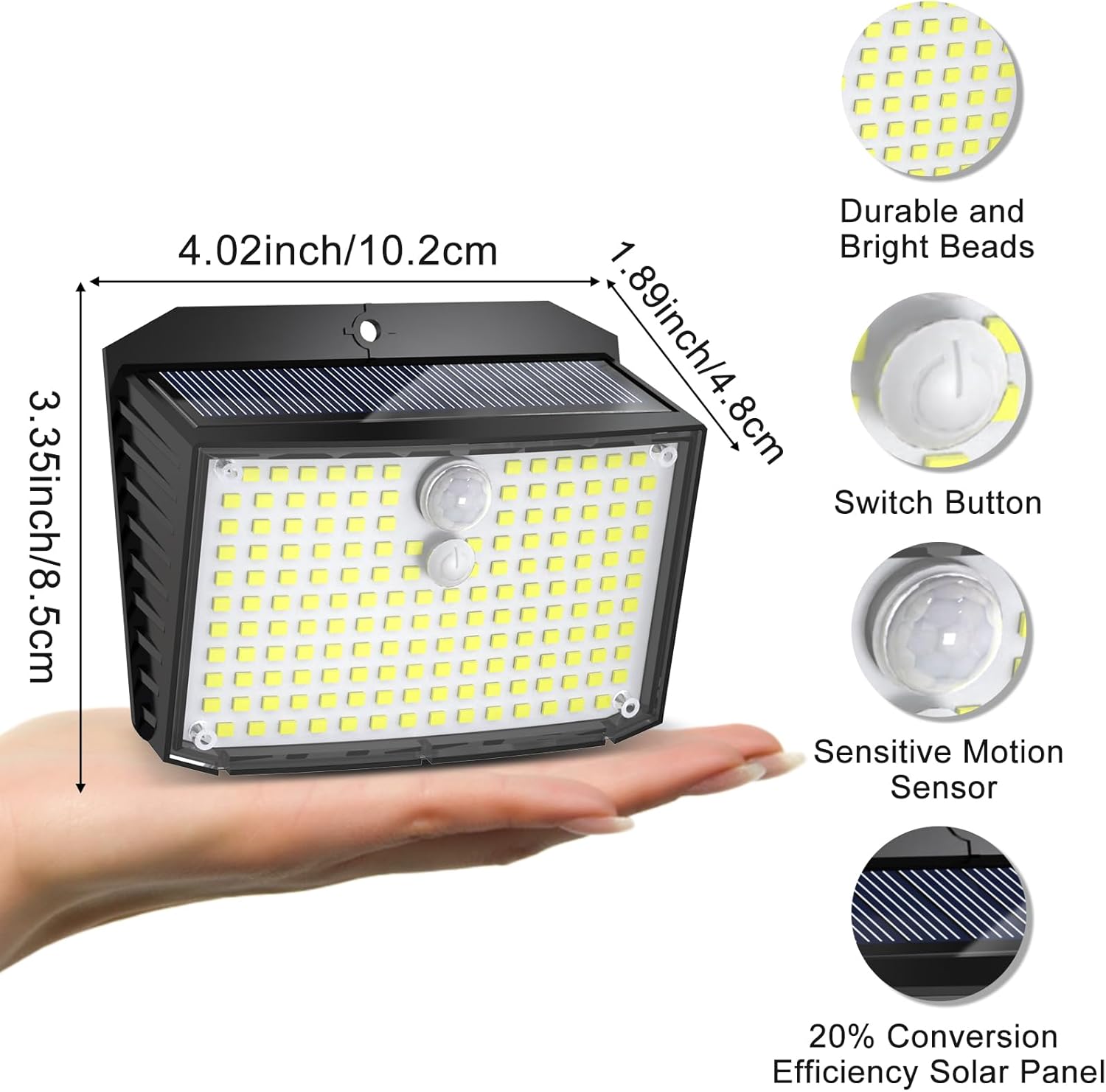 Luces solares con sensor de movimiento para exteriores, 2 unidades158 LED3 modos, luces de valla superbrillantes con impermeabilidad IP65, luces de