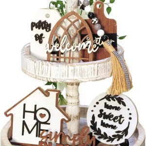 8 Pieces Farmhouse Tiered Tray Decor Set – Wooden Rustic Home Tier Tray Decorative Item for Sweet Home & Kitchen Table Party Decor 8 Pieces Farmhouse Tiered Tray Decor Set – Wooden Rustic Home Tier Tray Decorative Item for Sweet Home & Kitchen Table Party Decor