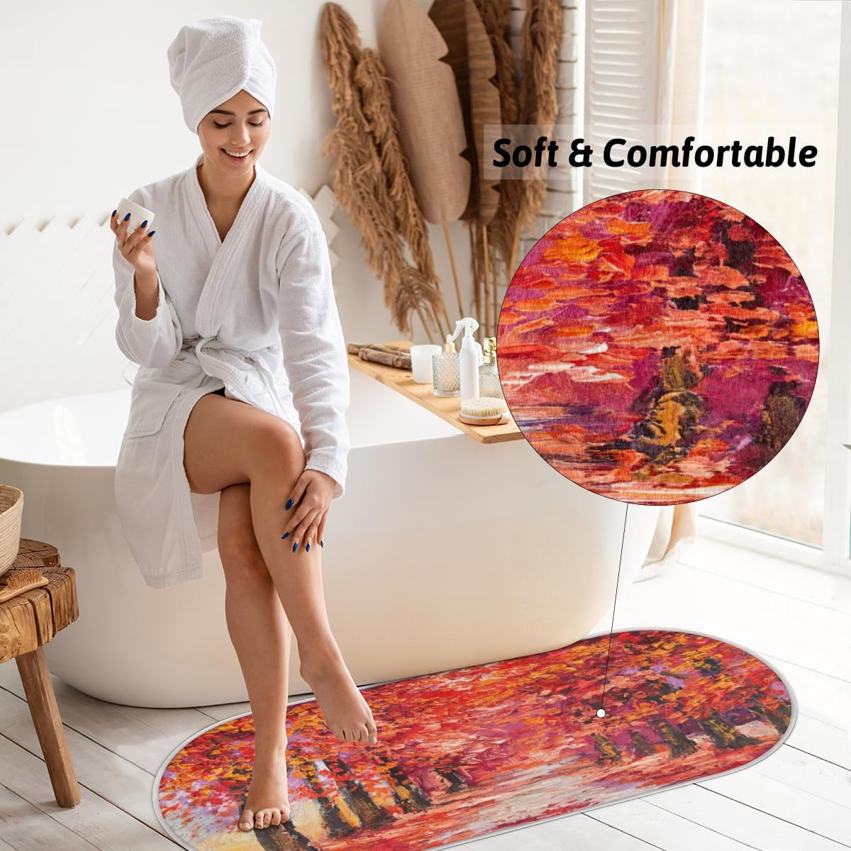 Tapete de baño de espuma viscoelástica con diseño de árbol de arce, suave y acogedor, absorbente de agua, antideslizante, tapete de baño de