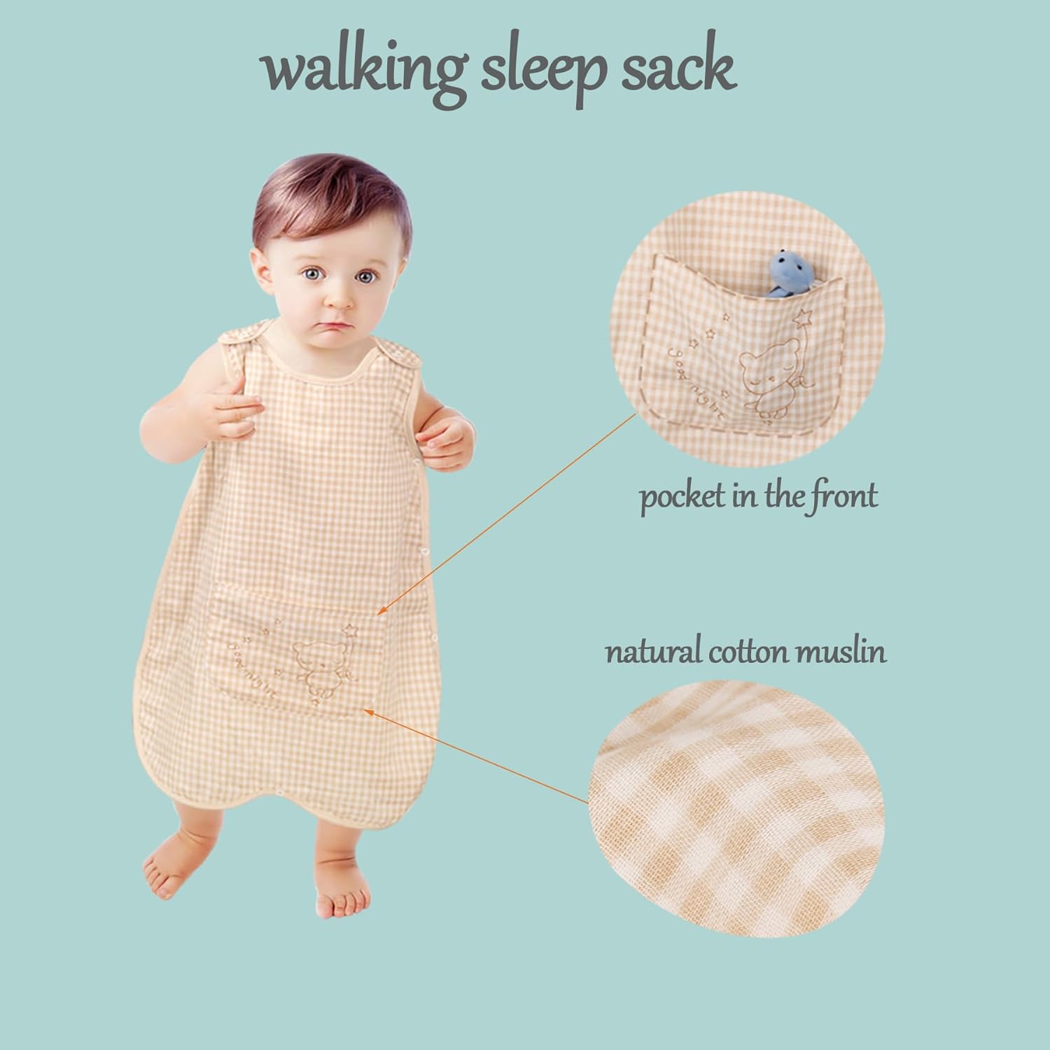 Manta de muselina fina para niños pequeños (3-5T), saco de dormir para bebé, de algodón natural, ligera, 0.5 XL, para caminar, unisex, sin pies,