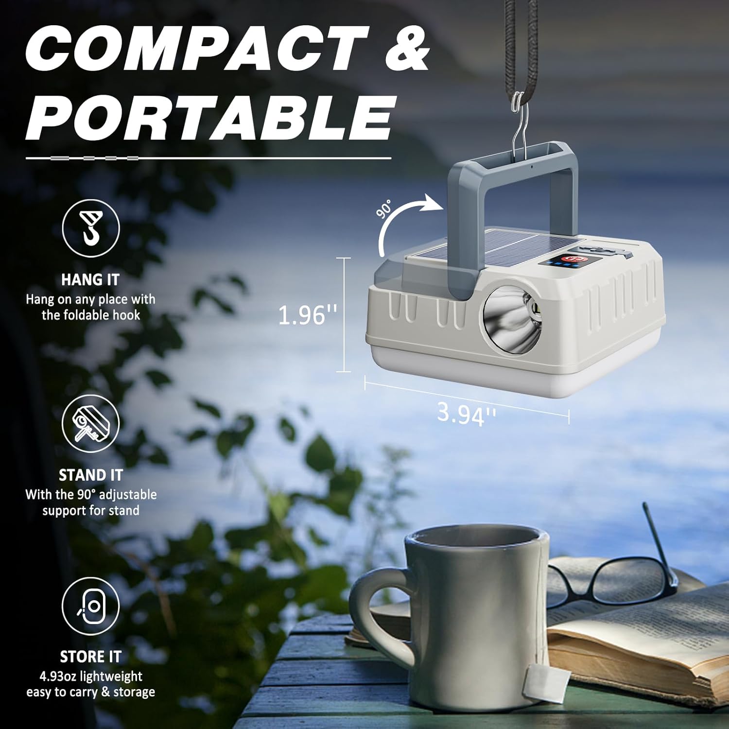 DIBMS – Linterna solar para camping, linterna LED recargable por USB, luces impermeables para camping, huracanes, cortes de energía de emergencia,
