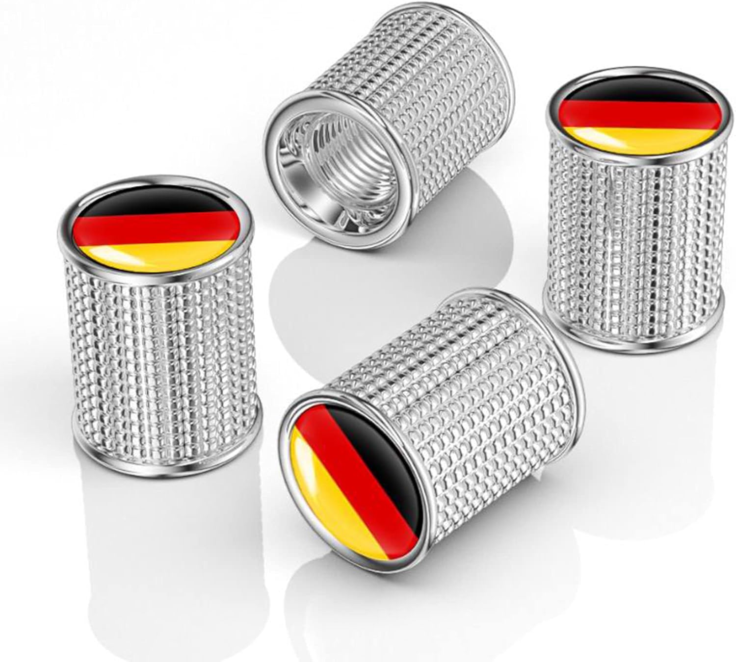 4 tapas de metal para válvula de neumático de automóvil, tapas de vástago de válvula de neumático con bandera de Alemania, tapas de válvula de aire,