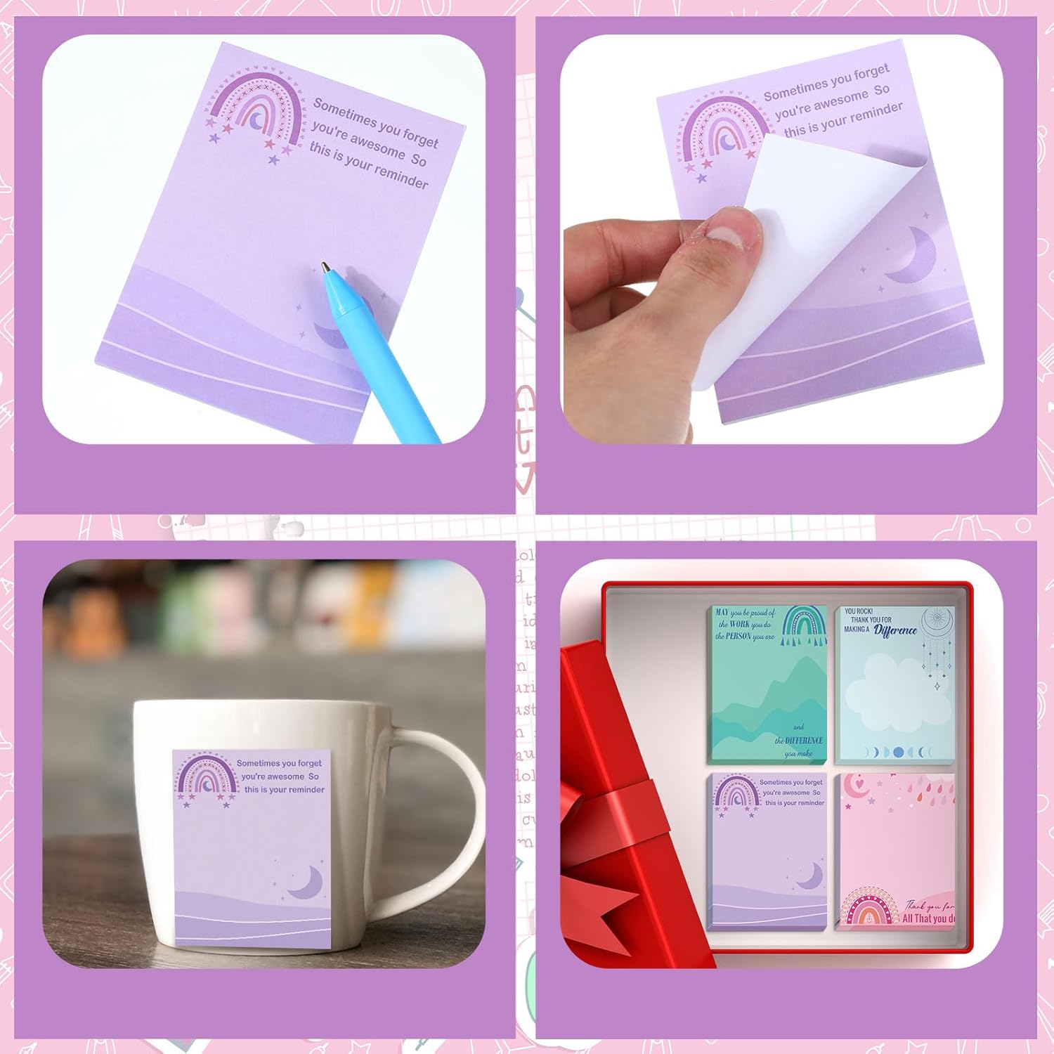 Teling 24 notas adhesivas inspiradoras de 3 x 4 pulgadas, notas adhesivas de agradecimiento del arco iris, notas adhesivas motivacionales, notas