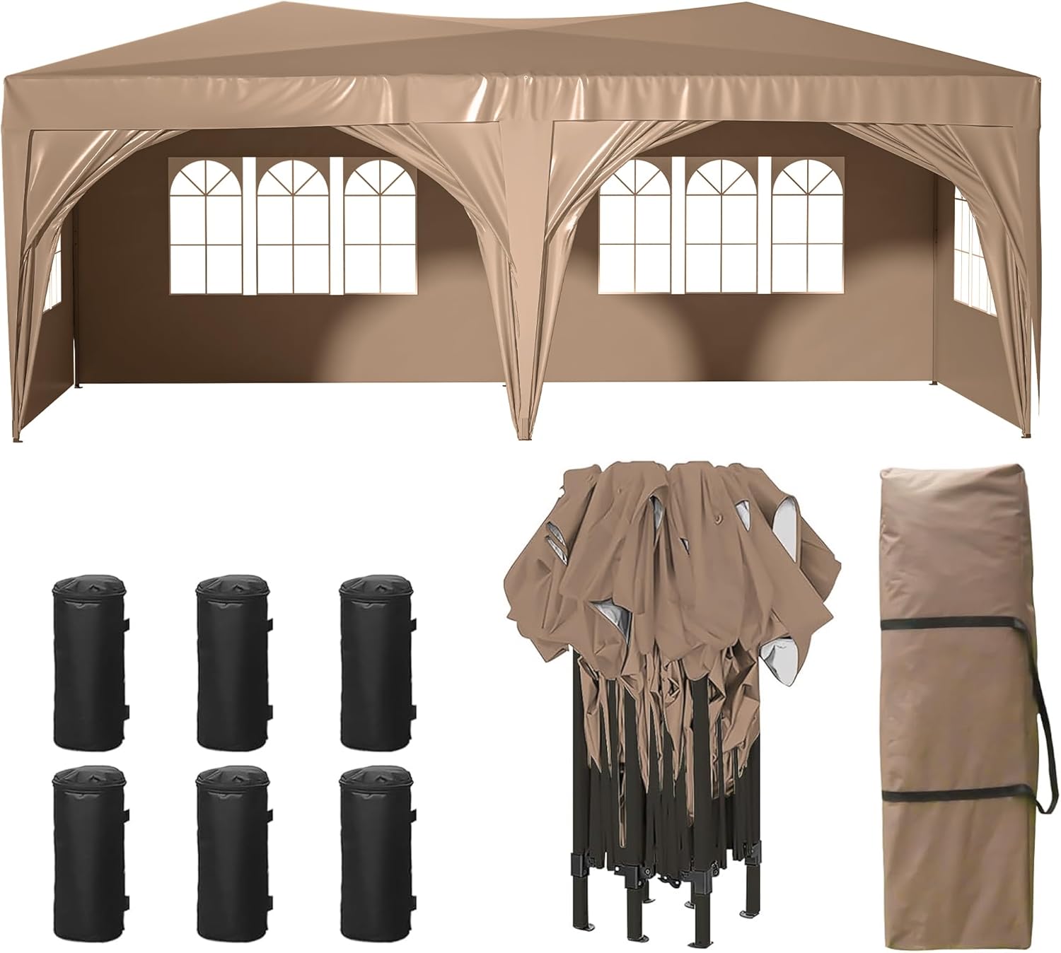 Toldo desplegable de 10 x 20 pies para exteriores, tienda de campaña para fiestas con 6 paredes laterales, tienda de campaña para bodas, toldo al