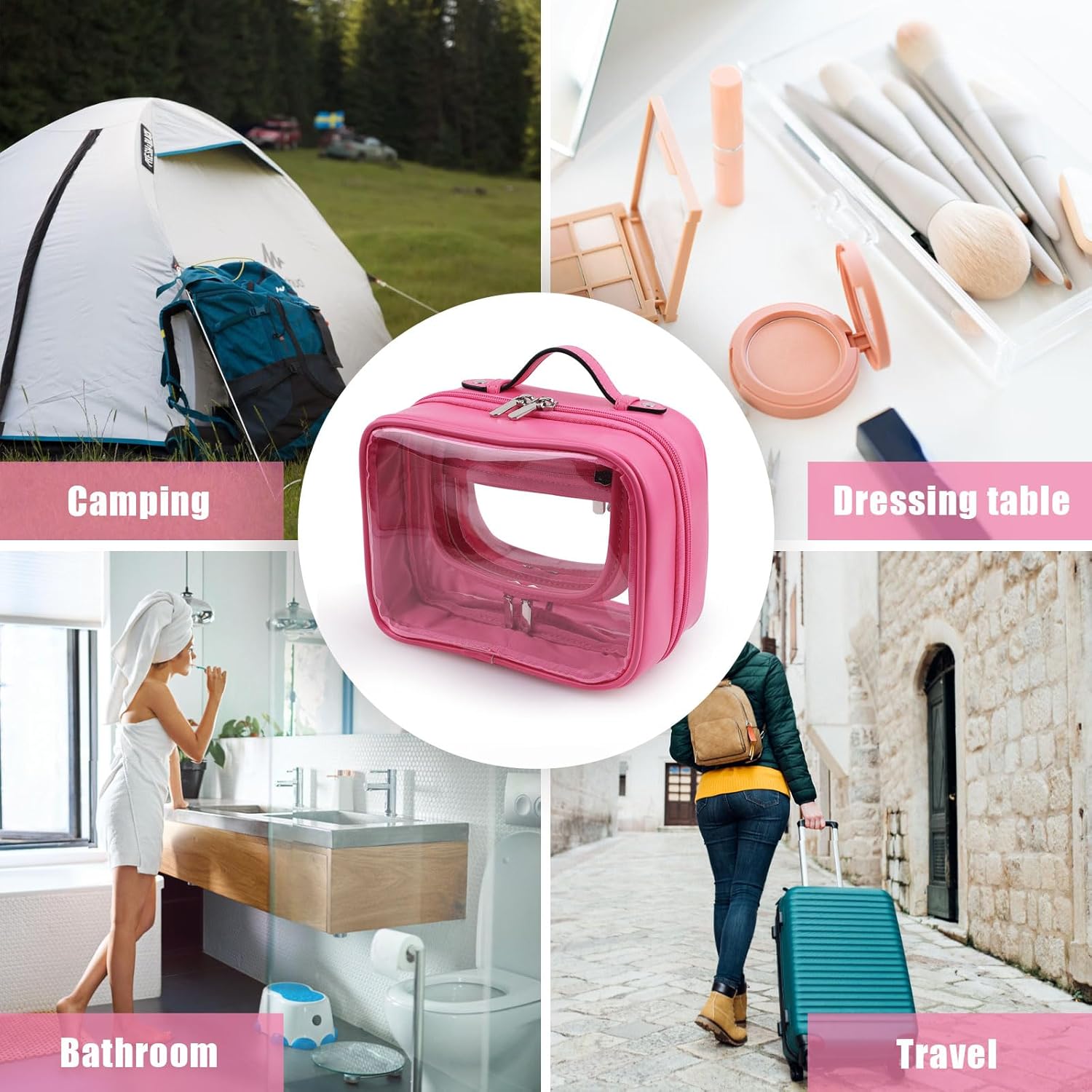 MissBoy Bolsa de maquillaje transparente, bolsa de cosméticos de viaje de gran capacidad, organizador de bolsa de almacenamiento abierta para
