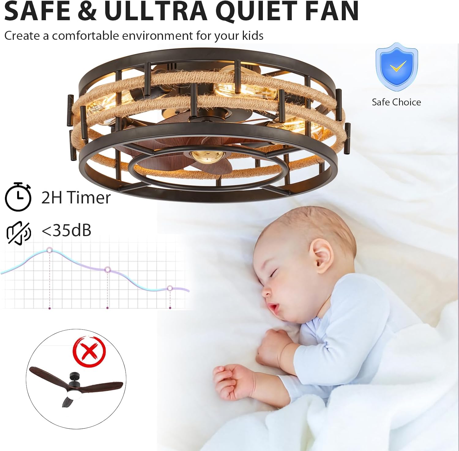 WINJECEI Ventilador de techo enjaulado de 18 pulgadas con control remoto de luces, ventilador de techo rústico de montaje empotrado con motor