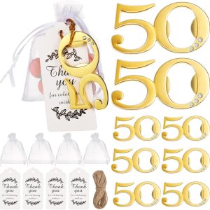 150 recuerdos de fiesta de cumpleaños número 50, 50 unidades de abrebotellas de fiesta de cumpleaños 50, 50 bolsas de organza blanca transparente, 150 recuerdos de fiesta de cumpleaños número 50, 50 unidades de abrebotellas de fiesta de cumpleaños 50, 50 bolsas de organza blanca transparente,