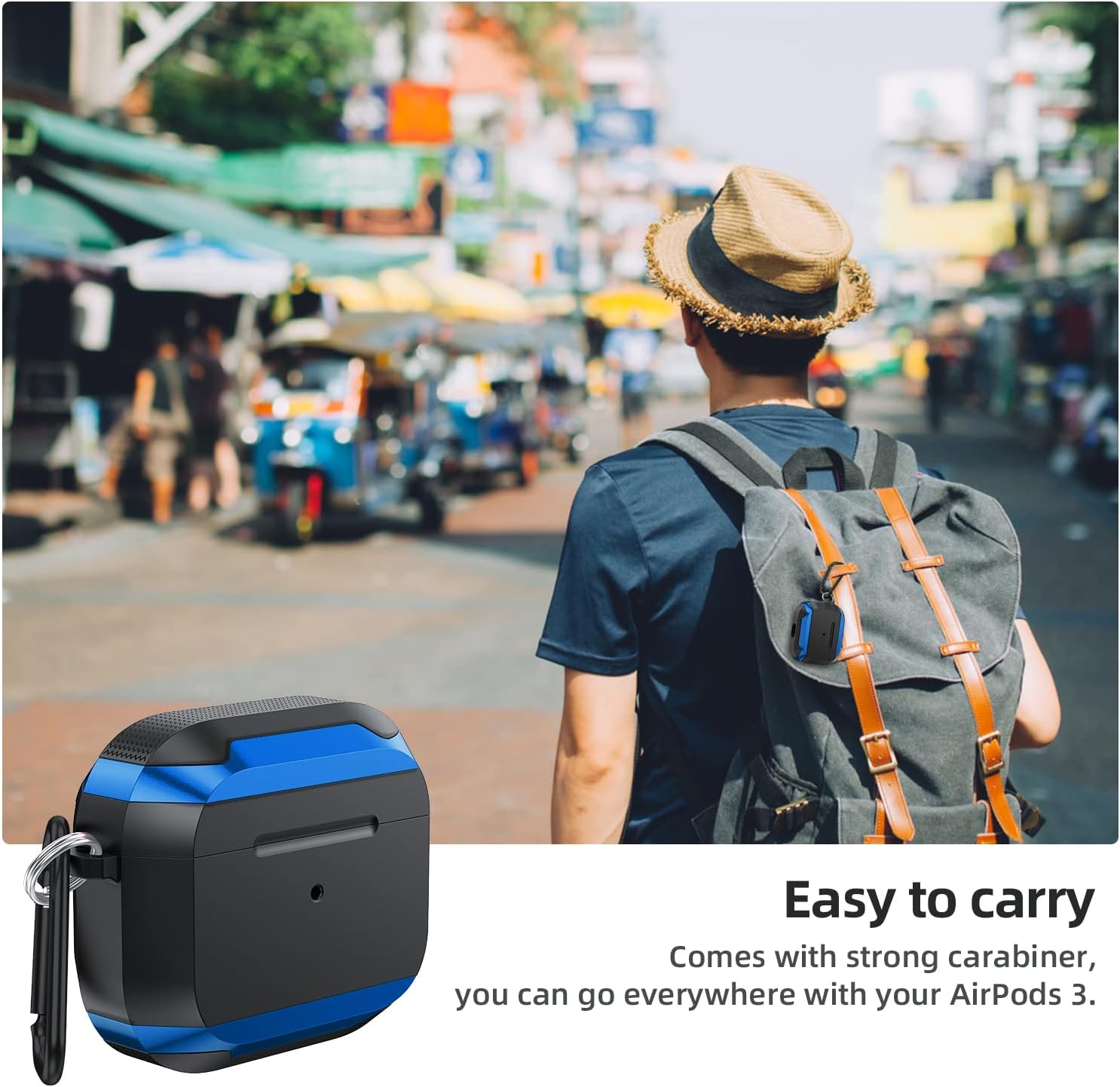 ULAK Funda compatible con AirPods 3, a prueba de golpes, diseño de cuerpo completo, funda protectora resistente con llavero para AirPods de 3