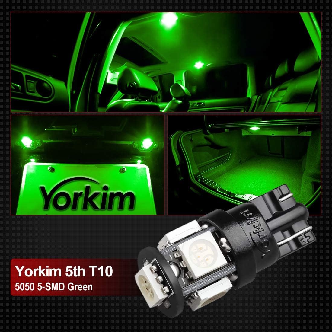 Yorkim – 194 bombillas led T10 de 6000 K, color blanco superbrillante, bombillas para luz de matrícula y luz lateral de automóvil