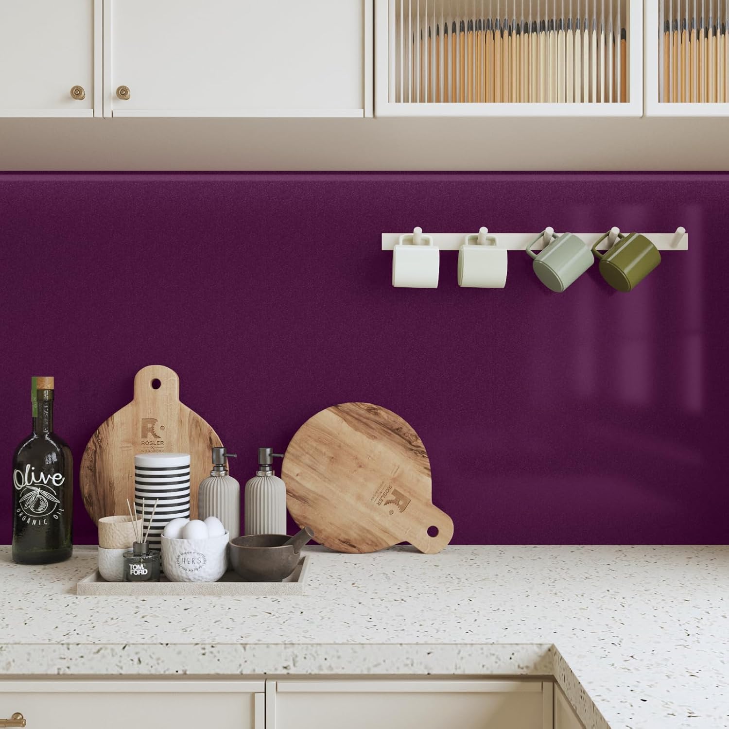 Papel adhesivo brillante morado oscuro de 15.7 x 393.7 pulgadas, papel tapiz autoadhesivo impermeable con purpurina de color sólido para gabinetes