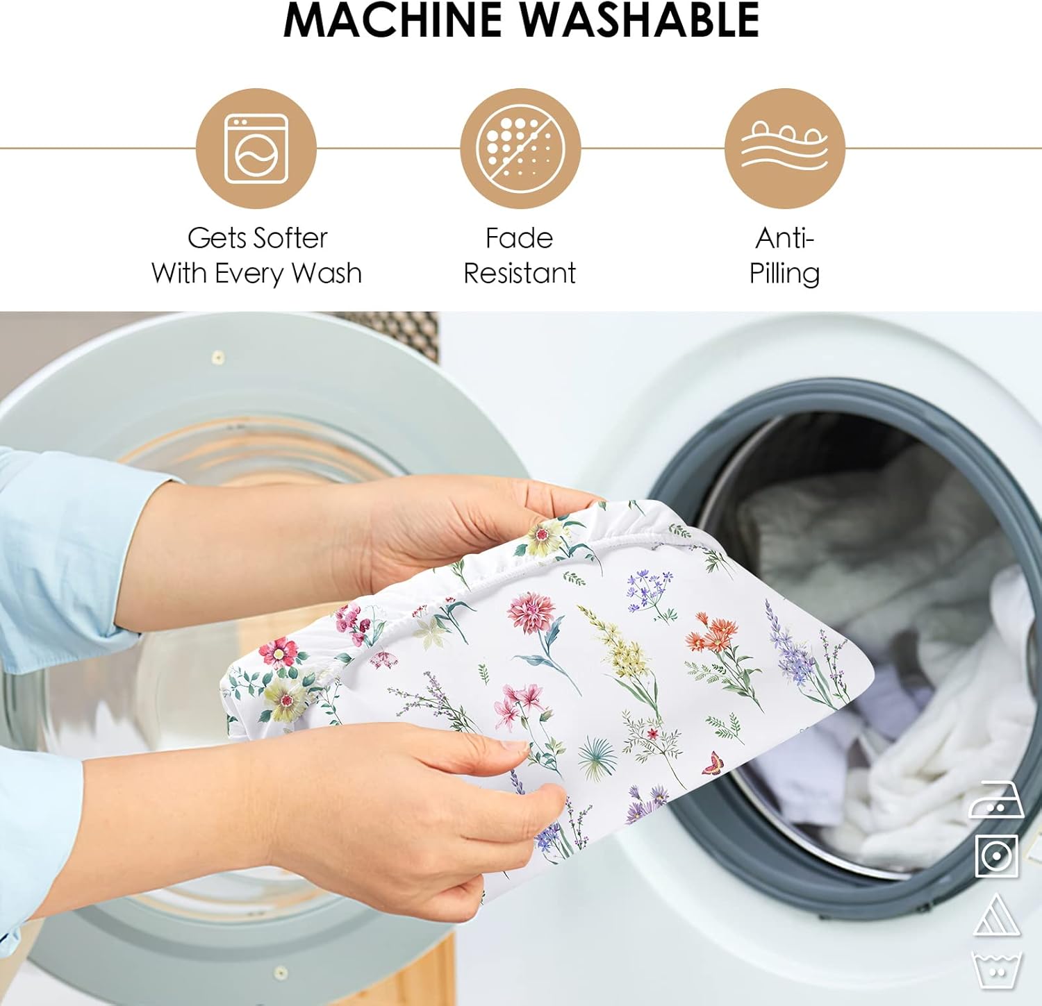 YIYEA Sábana bajera individual con funda de almohada, estampado floral, sábana bajera de microfibra cepillada de 1800 hilos de primera calidad,