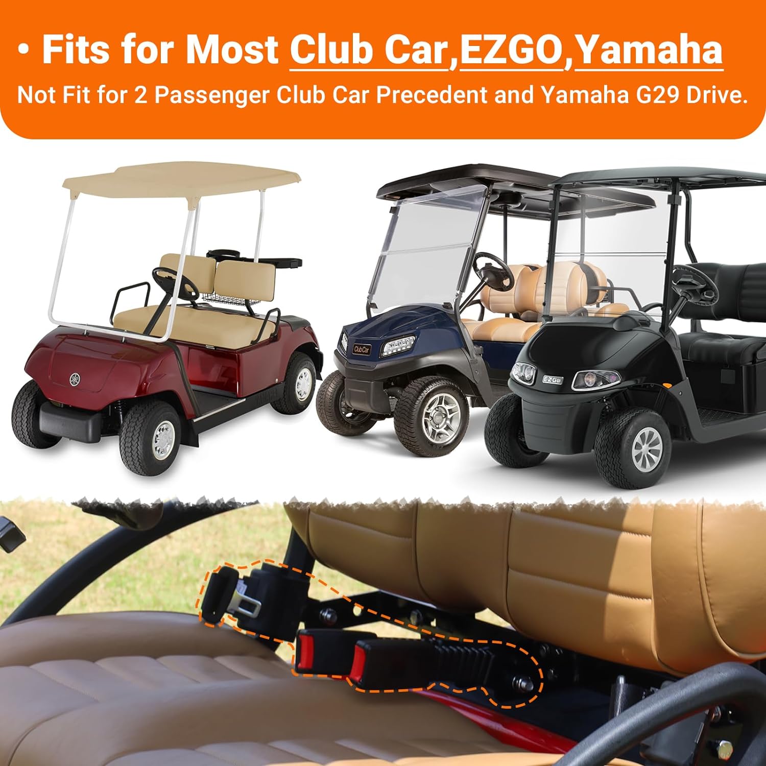 CLUBRALLY Cinturones de seguridad para carrito de golf, kit de cinturones de seguridad universales retráctiles de 40 pulgadas, se adapta a Club Car