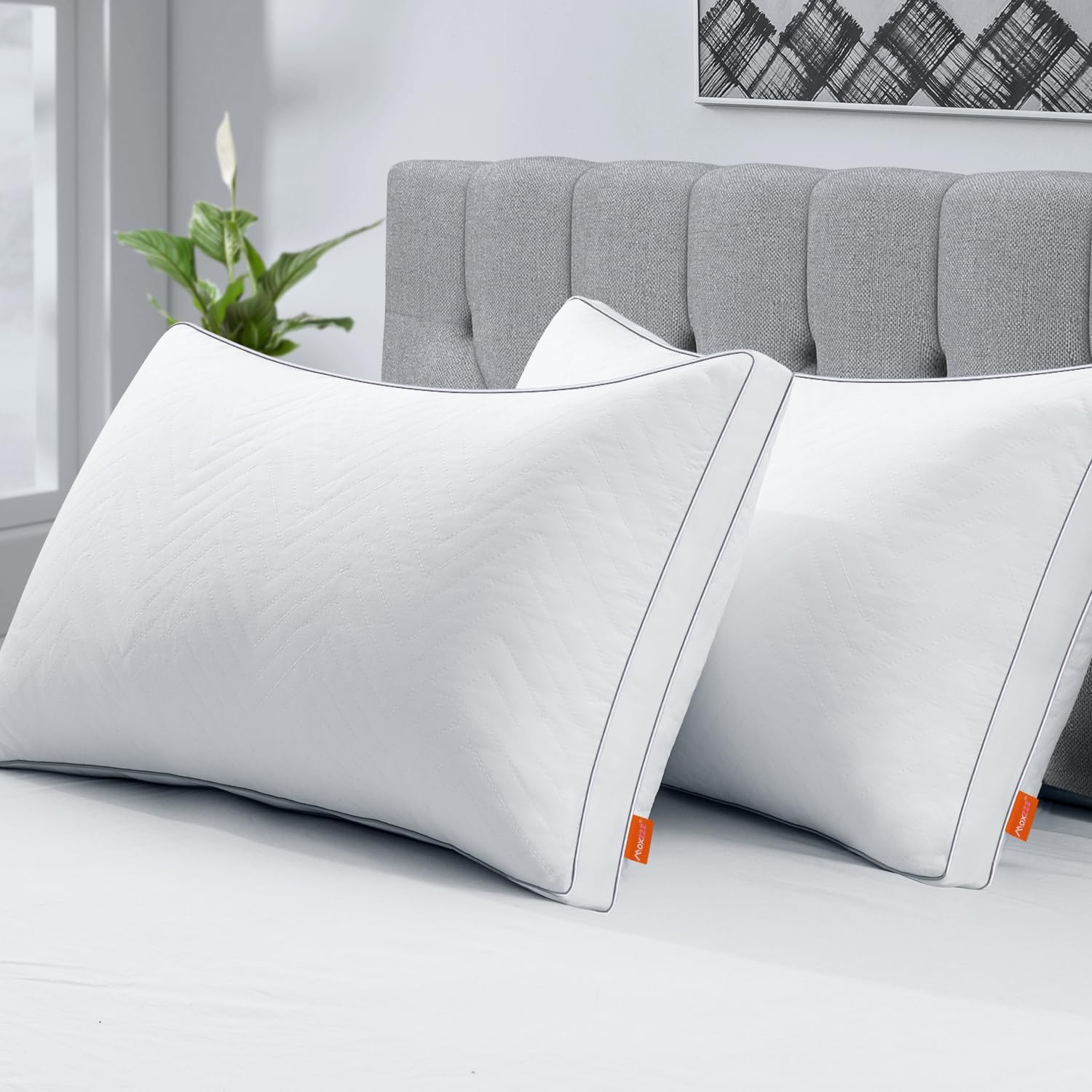 Maxzzz Juego de 2 almohadas de cama de tamaño estándar, almohadas esponjosas de calidad de hotel de lujo, para dormir de espalda, estómago o de