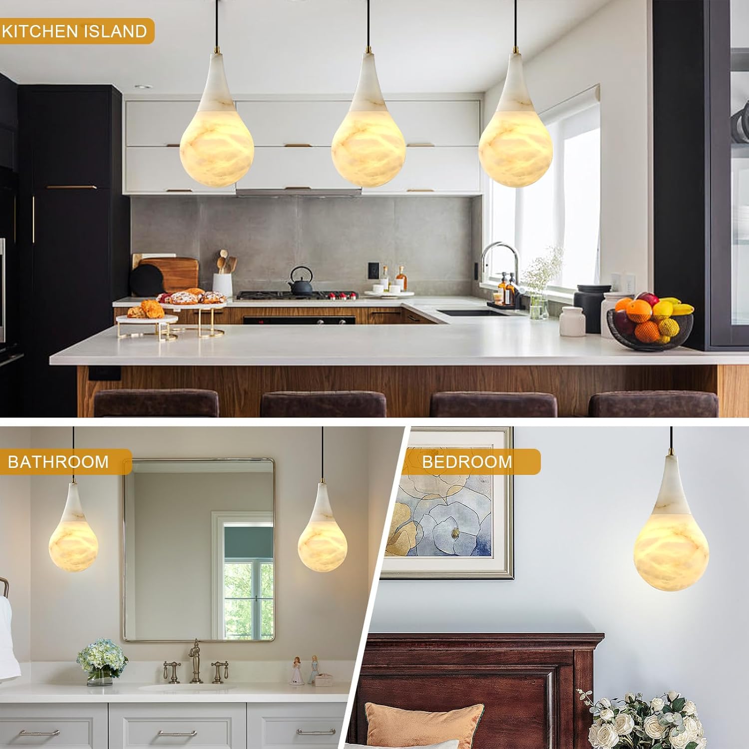 Luces colgantes de alabastro para isla de cocina, modernas lámparas colgantes de mármol para dormitorio, baño, sala de estar, comedor D-7 pulgadas