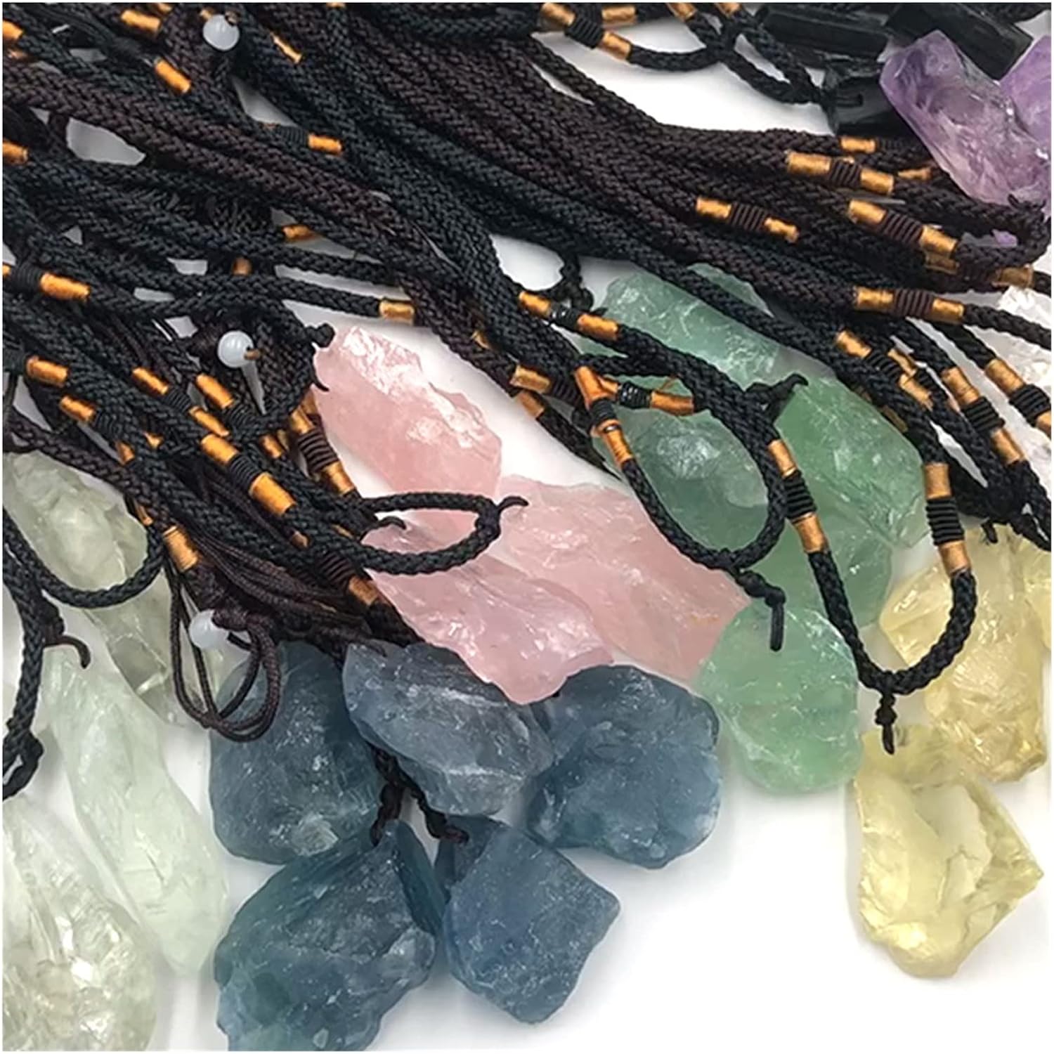 Feng Shui Decorate 1pc Random Natural Raw Amethyst Clear Rose Citrine Rough Stone Necklace Quartz Crystal Reiki Pendant Gift Gems Raw Rough Natural