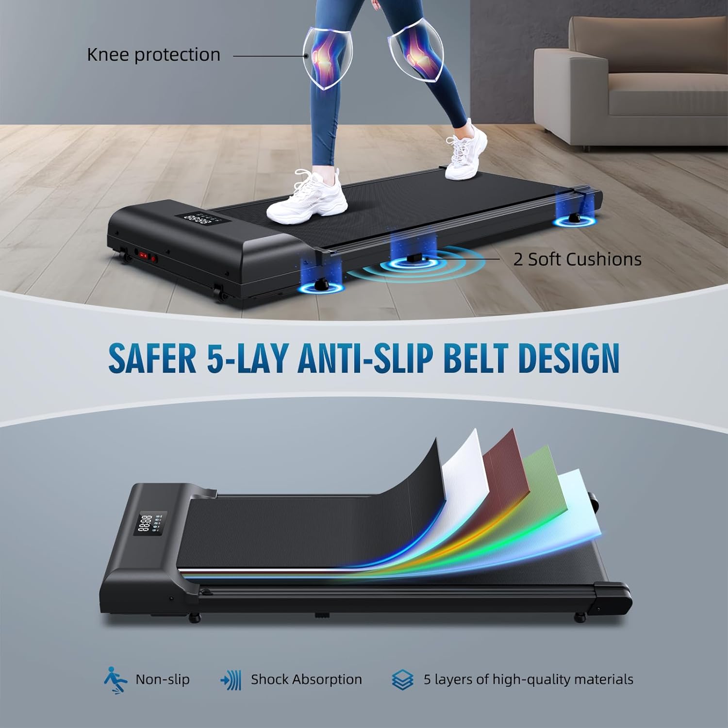 Walking PadUnder Desk Treadmill 2 in 1 TreadmillsPortable Walking Treadmill 2.5HP, 320lbs Max Weight Remote Control LED Display,Installation-Free