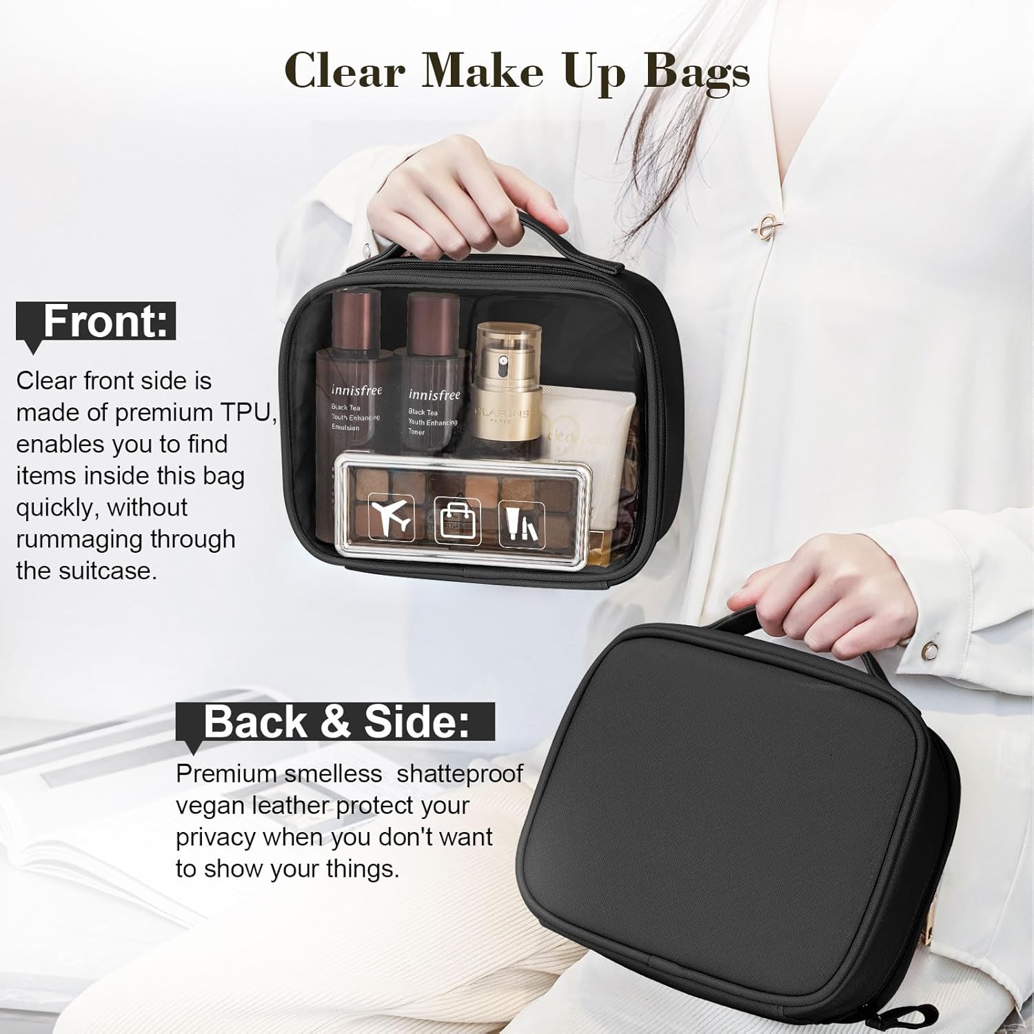 Hibagg Neceser de viaje, Negro -, Transparente