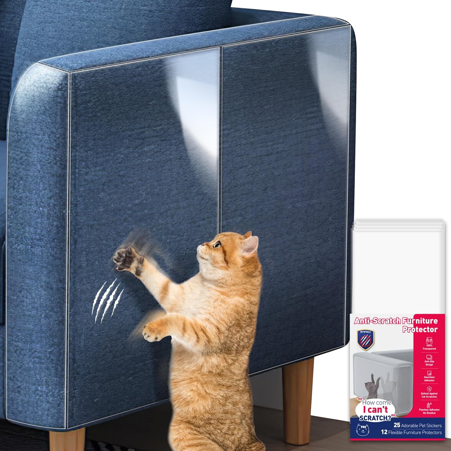 Sin pines protector de muebles Eosarcu para gatos, paquete de 16 protectores de sofá de un solo lado contra garras de gato, protector de sofá