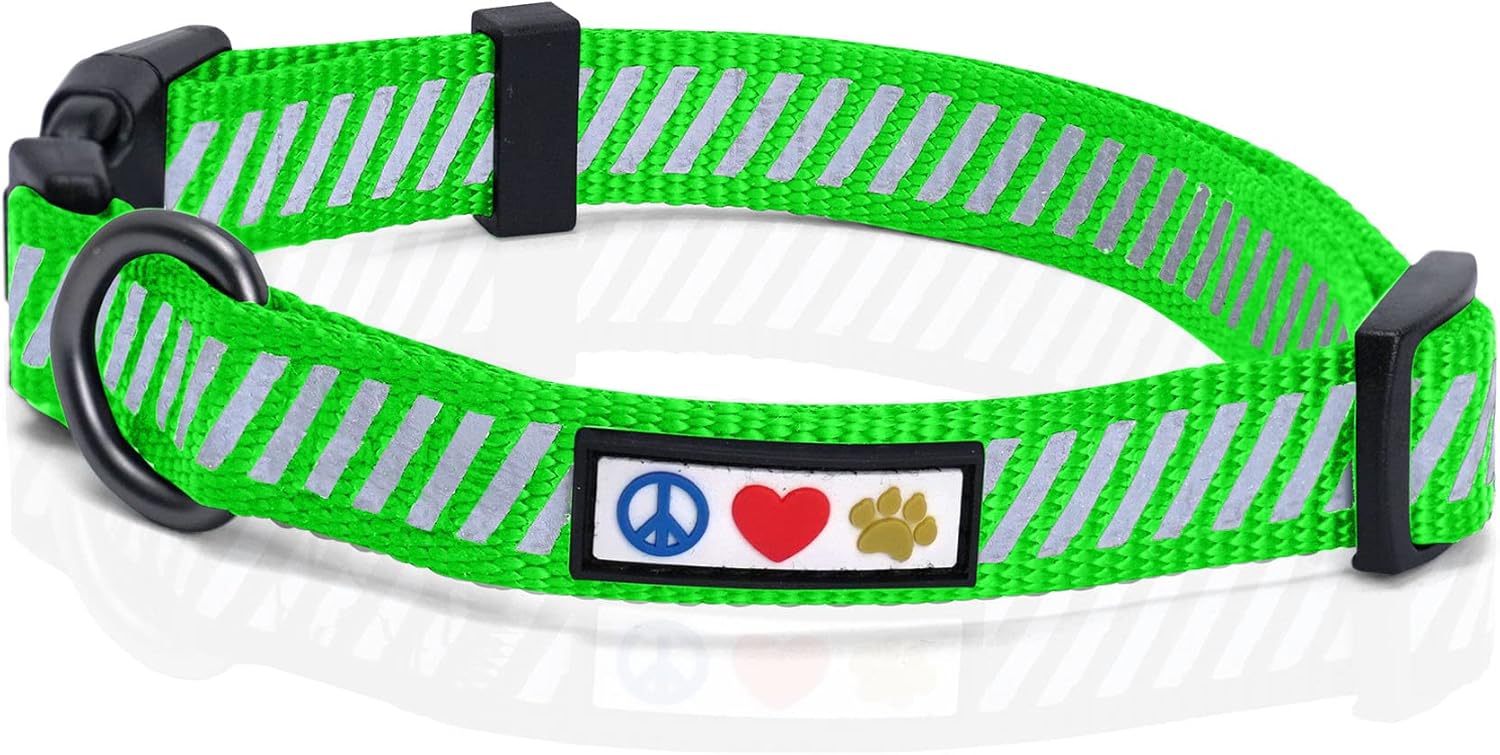 Pawtitas Collar reflectante de nailon para perro, verde (XS), ajustable, resistente, para perros y cachorros extra pequeños