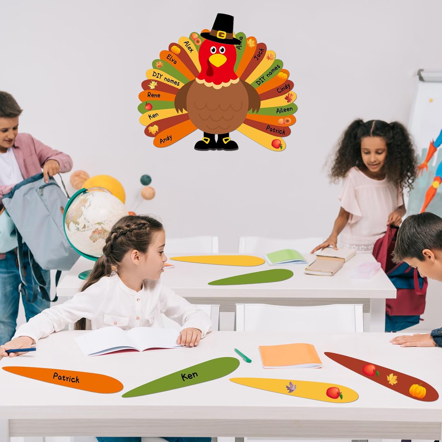 Juego de 38 tablones de anuncios de Acción de Gracias para el aula, juego de tablones de anuncios de pavo, kit de manualidades de papel de pavo