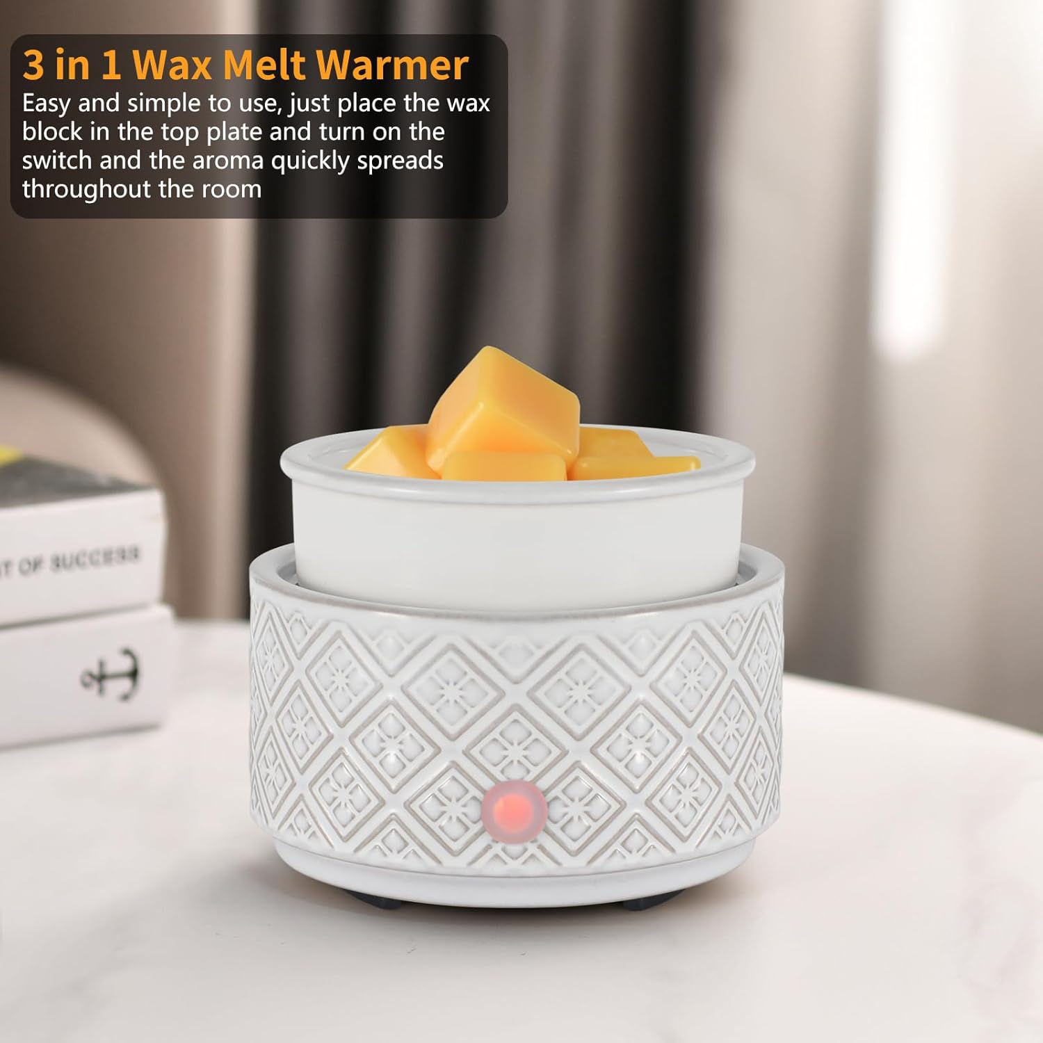 Calentador de cera para cera perfumada, calentador de cera de cerámica 3 en 1, calentador eléctrico de velas para cera derretida, cubos de cera para