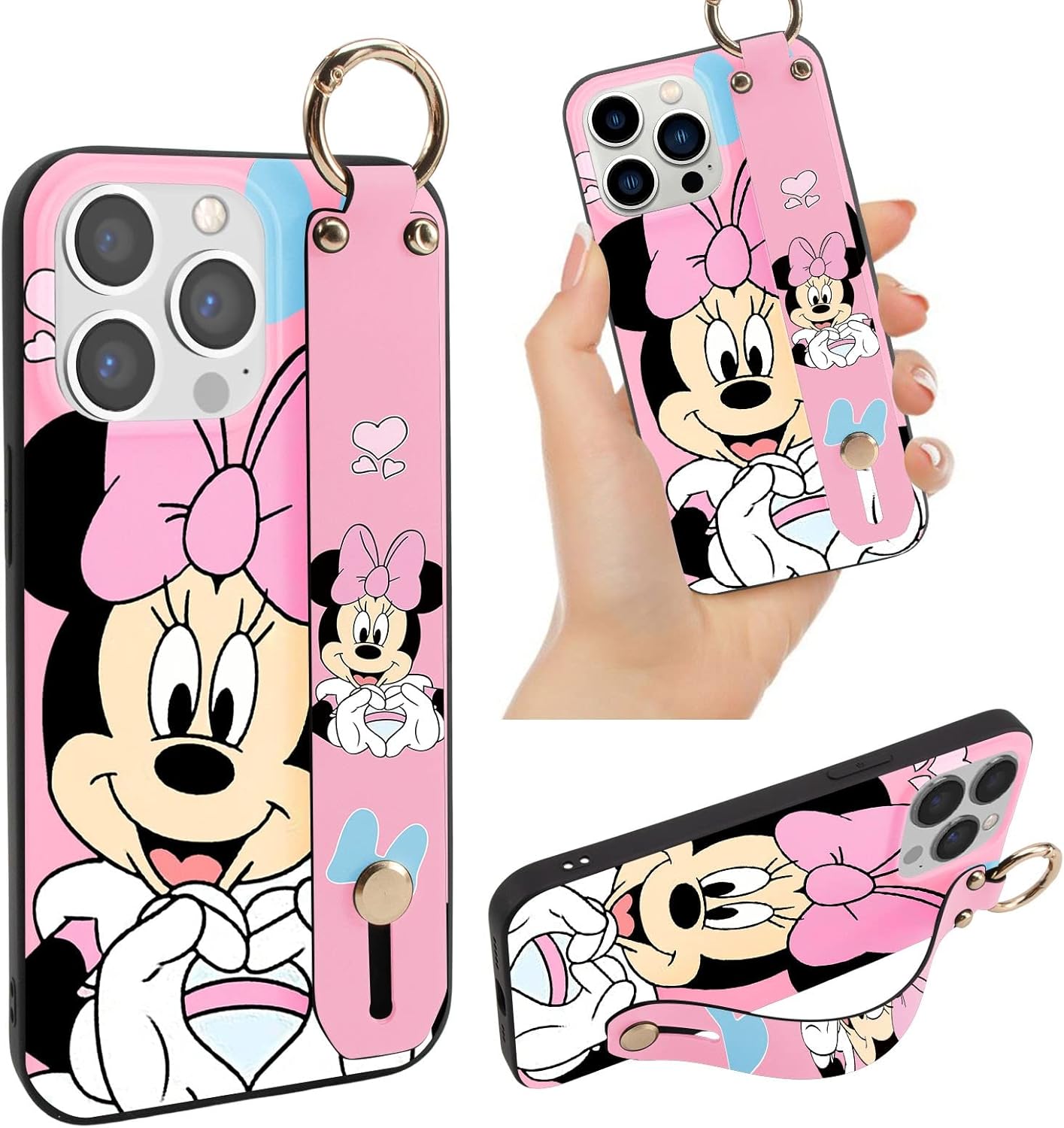 nurkorki Funda con correa de muñeca para Samsung Galaxy A52 4G5GA52s 5G de 6.5 pulgadas, cordón femenino de corazón rosa de dibujos animados, lindo