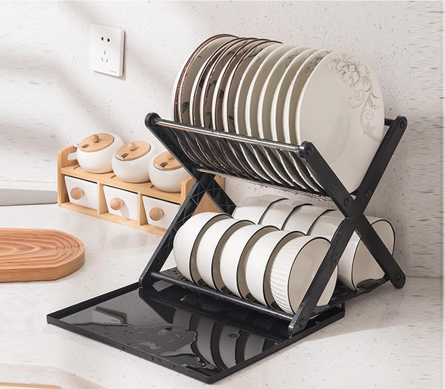 LYYMORPH Escurridor de platos, escurridor de platos para encimera de cocina, escurridor de platos con escurridor, escurridor de platos pequeño y
