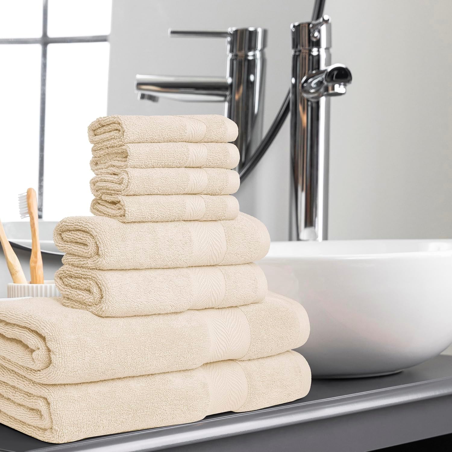 Oakias Juego de toallas de sal marina de 8 piezas, 21.16 ozm, 2 toallas de baño, 2 toallas de mano y 4 toallas faciales, juego de toallas de baño